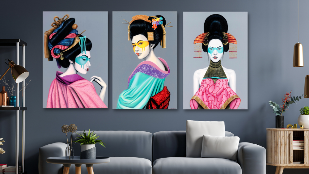 Art of a woman with colorful face paint and striking red nails, showcasing cultural beauty and resilience.