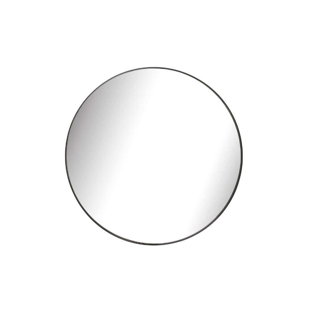 Metal round mirror, 600mm diameter, with a sleek industrial design for stylish home decor.
