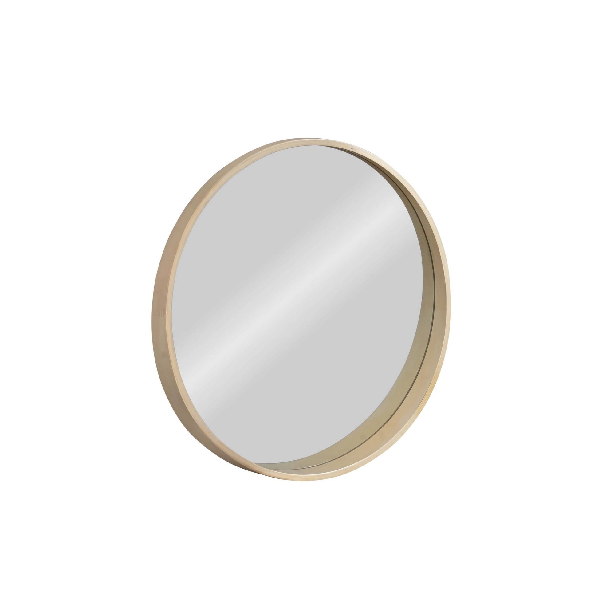 Round Stretched Mirror in a tapered rubber wood frame, perfect for modern and traditional interiors.