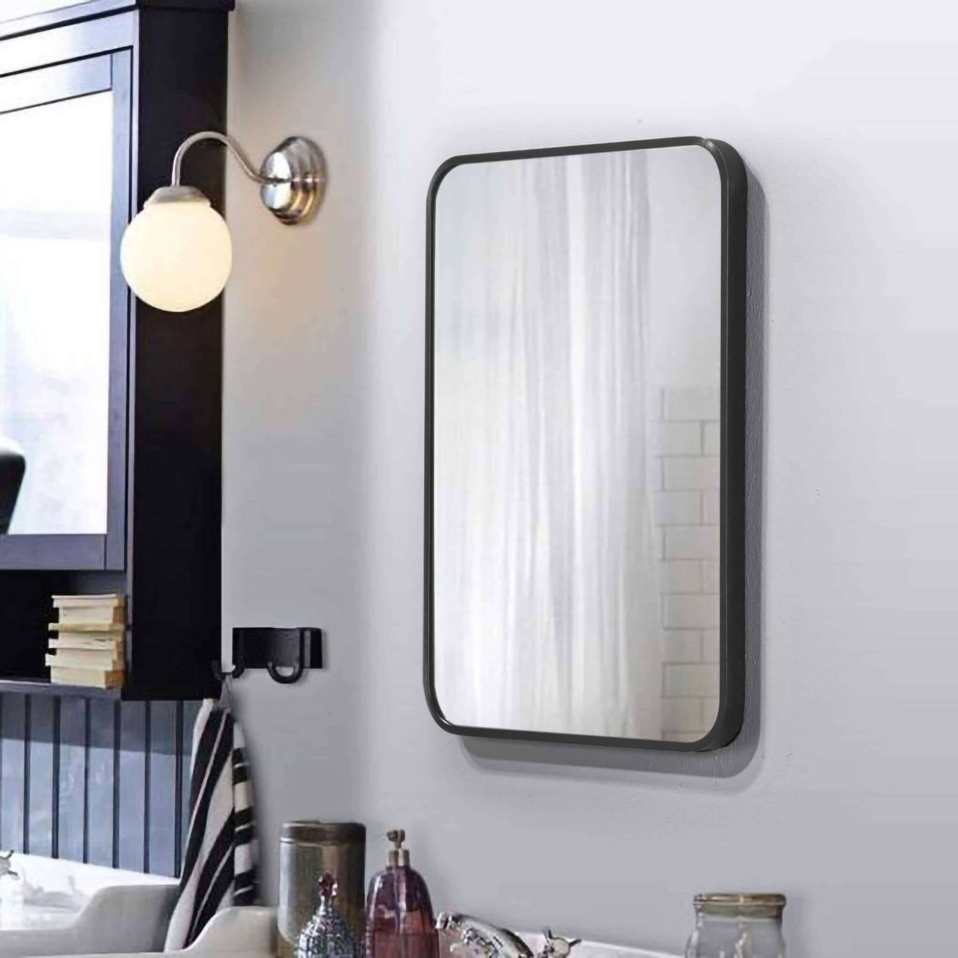 Aluminium Urban Classic Frame mirror in a modern bathroom setting with matte black finish.
