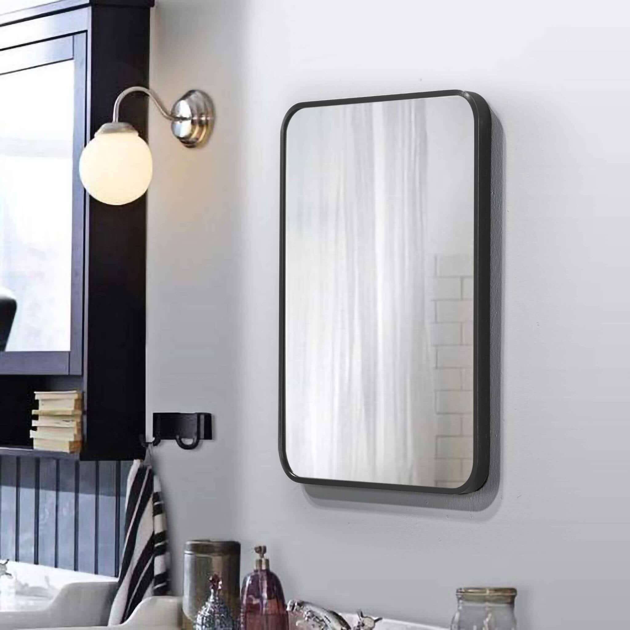 Aluminium Urban Classic Frame mirror in a modern bathroom setting with matte black finish.