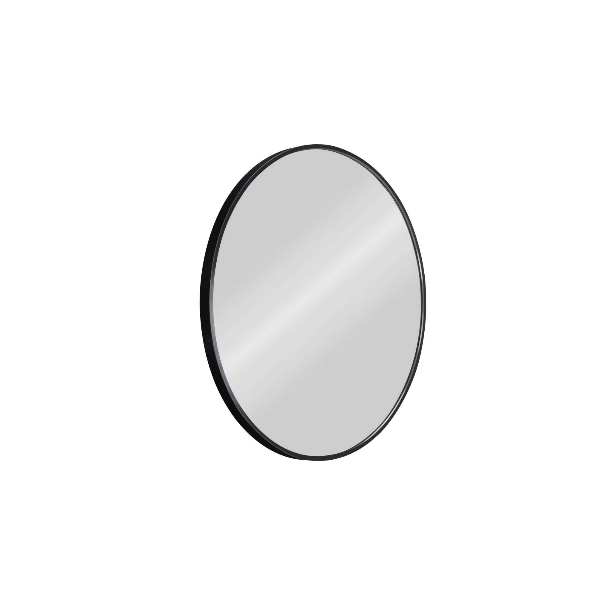 Round Aluminium Mirror Small with sleek black frame, perfect for adding modern elegance to any space.