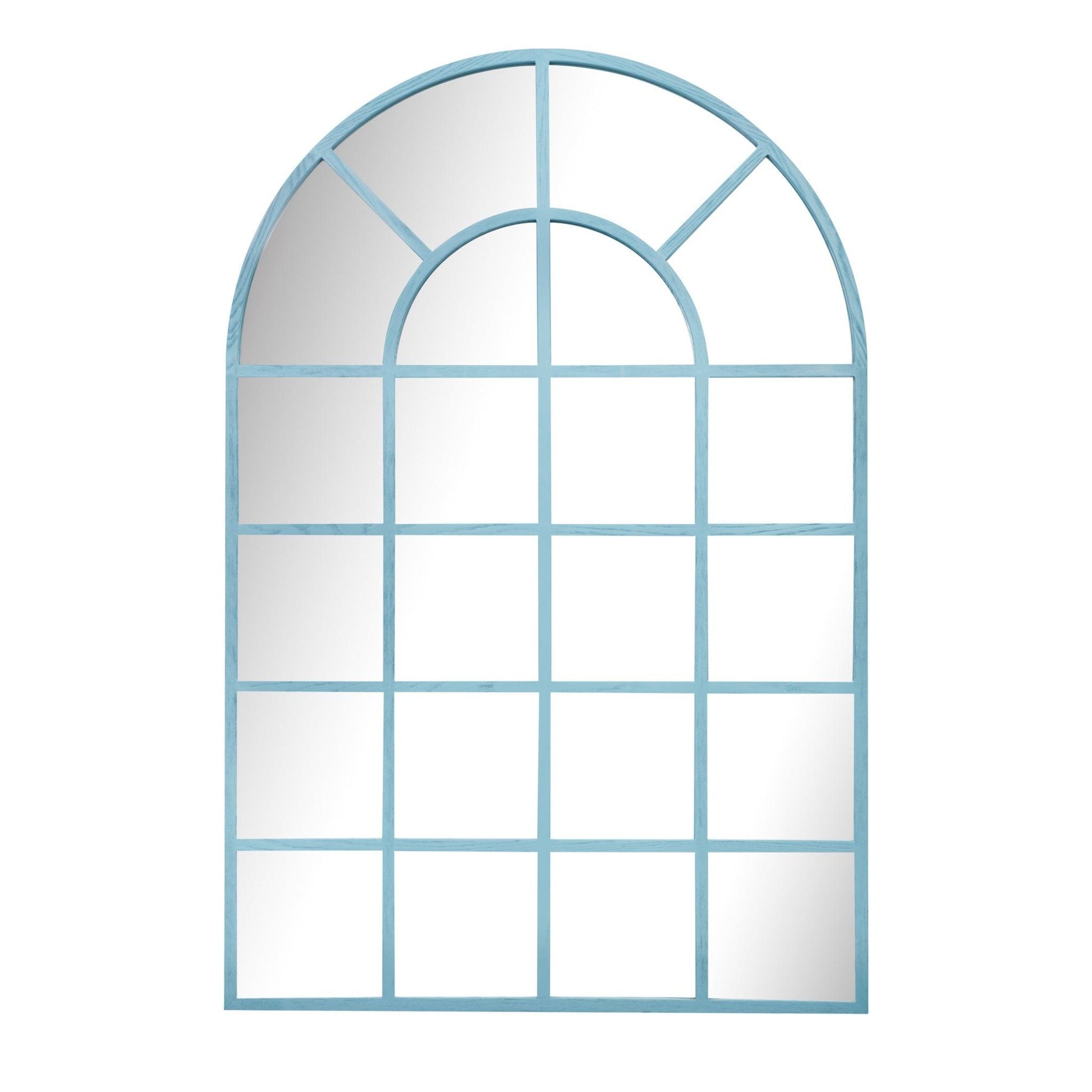 Large Arch Mirror with wood-styled resin frame and arched top, perfect for home decor enhancement.