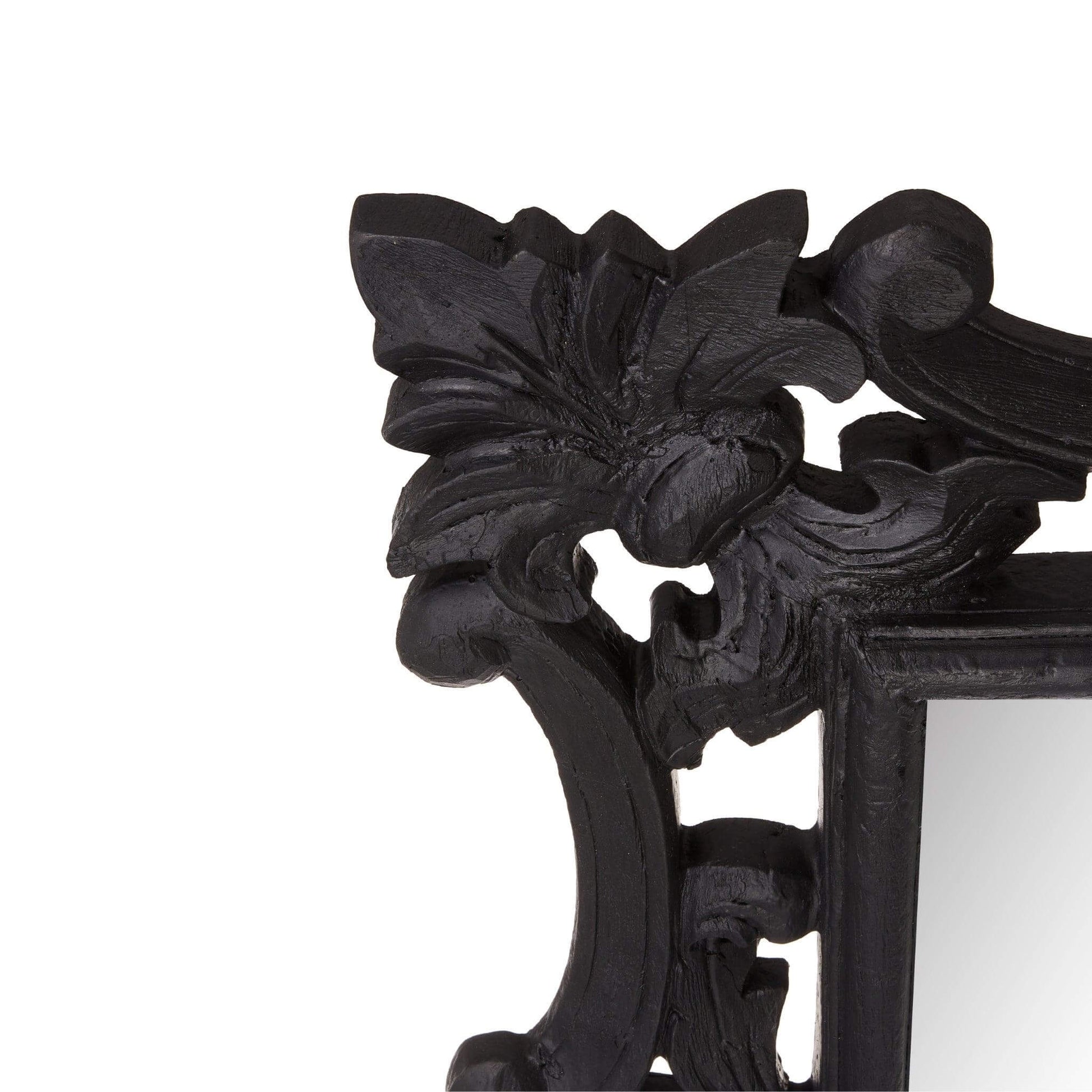 Close-up of the Cove Mirror Small with detailed metal-styled resin frame and elegant floral design.