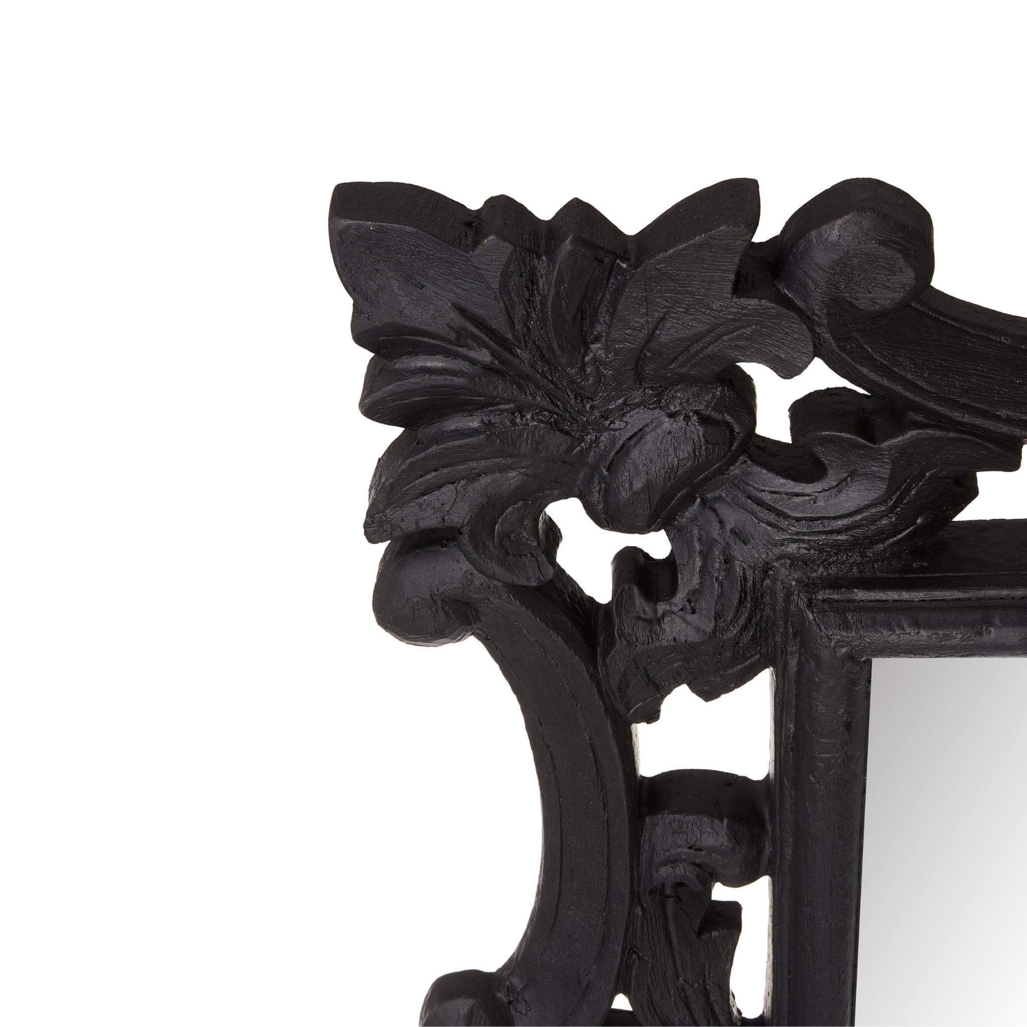 Close-up of the Cove Mirror Small with detailed metal-styled resin frame and elegant floral design.