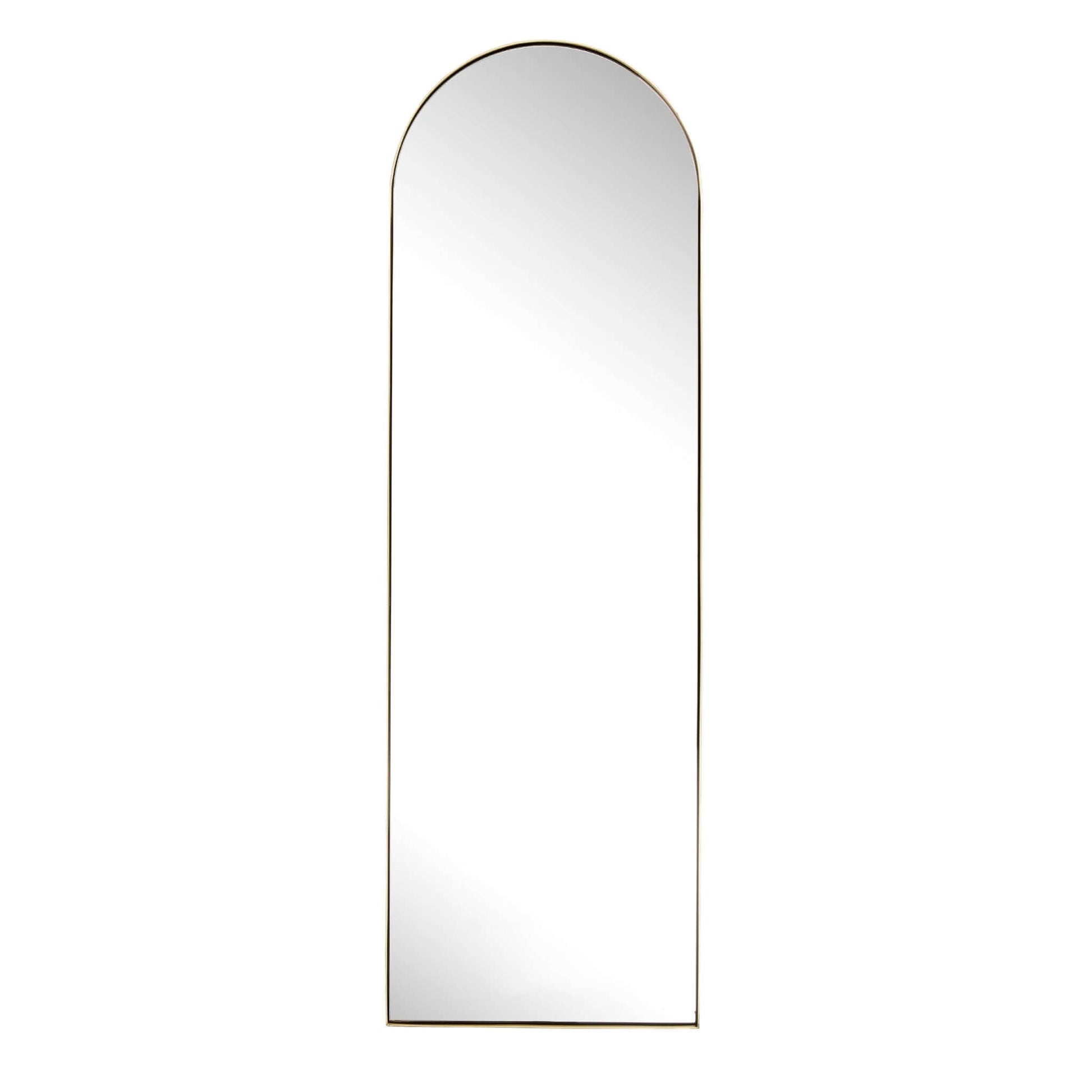 Large rounded crescent mirror with sleek aluminium frame, perfect for modern and classic interiors.