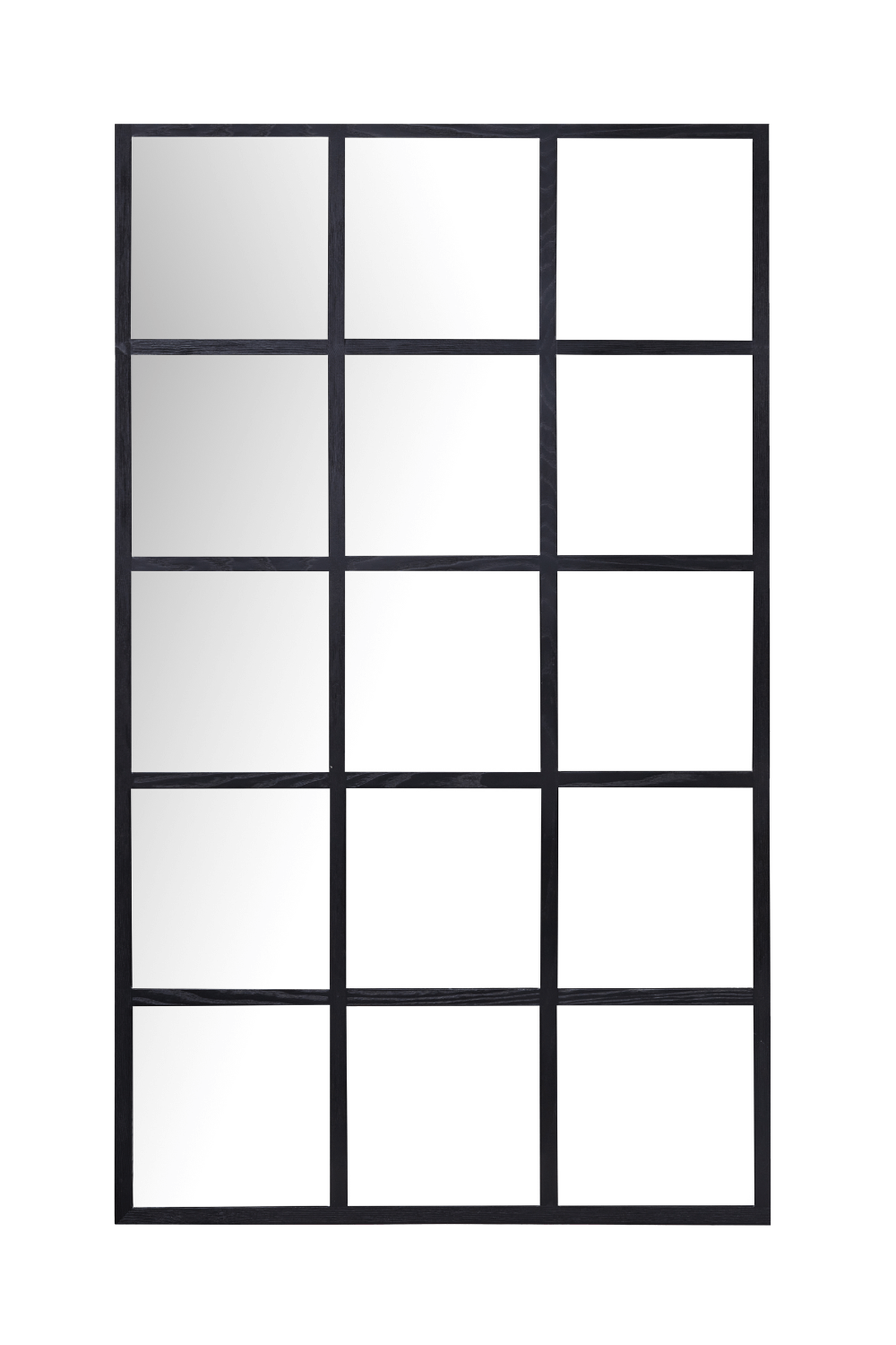 Large Dutch mirror with a sleek wood-styled resin frame and window panel design, perfect for modern home decor.