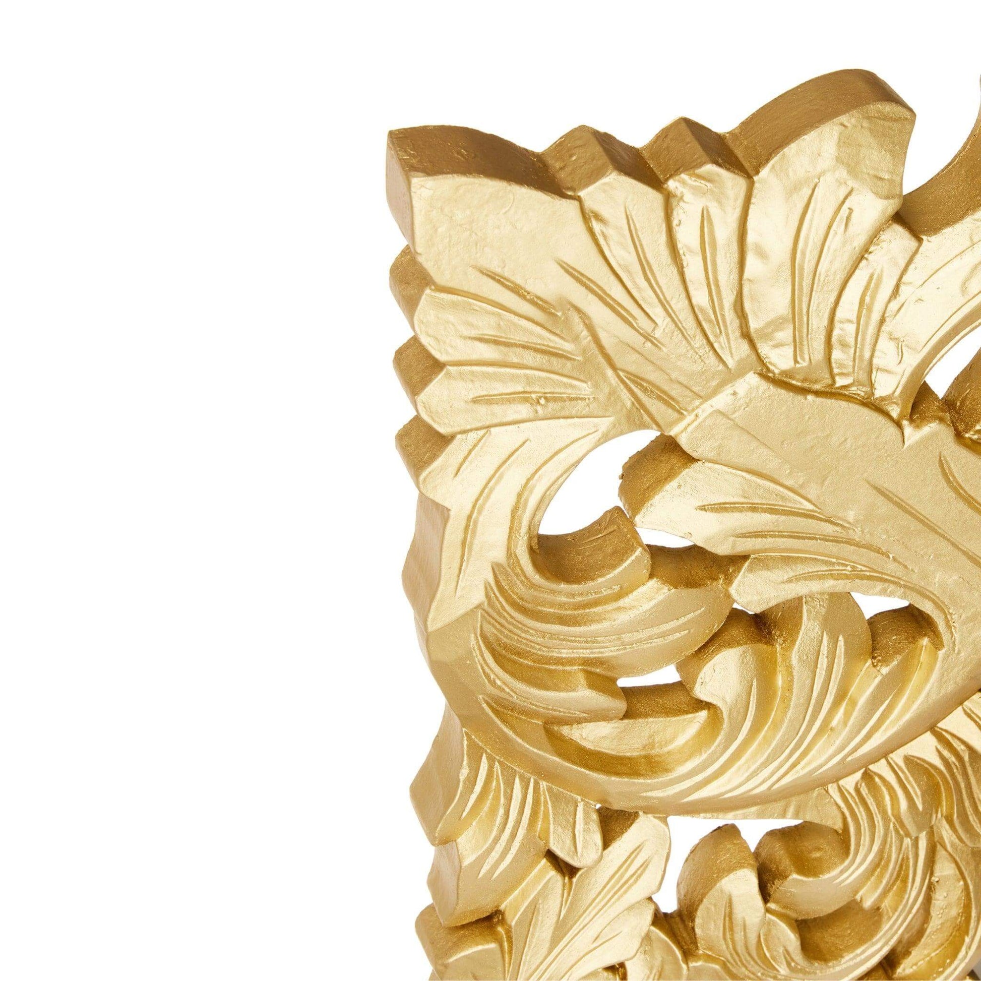 Close-up of ornate gold leaf detailing on the Envy Mirror, showcasing classic French design elegance.