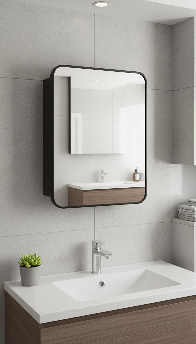 Sleek Black Aluminium Mirror Cabinet - 450 x 600mm