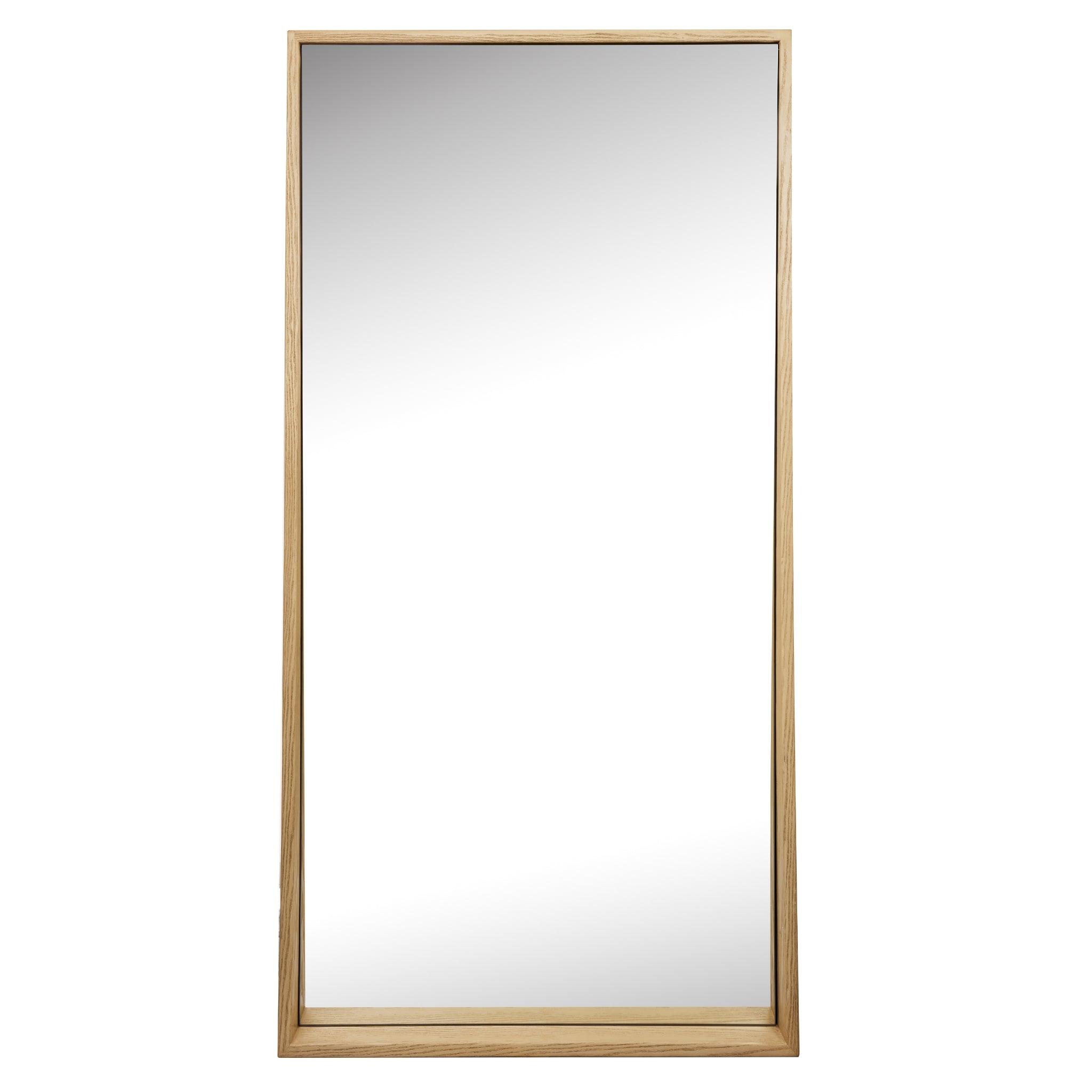Jupiter Mirror in sunken wood-styled resin frame, full-length mirror adding modern elegance to any space.