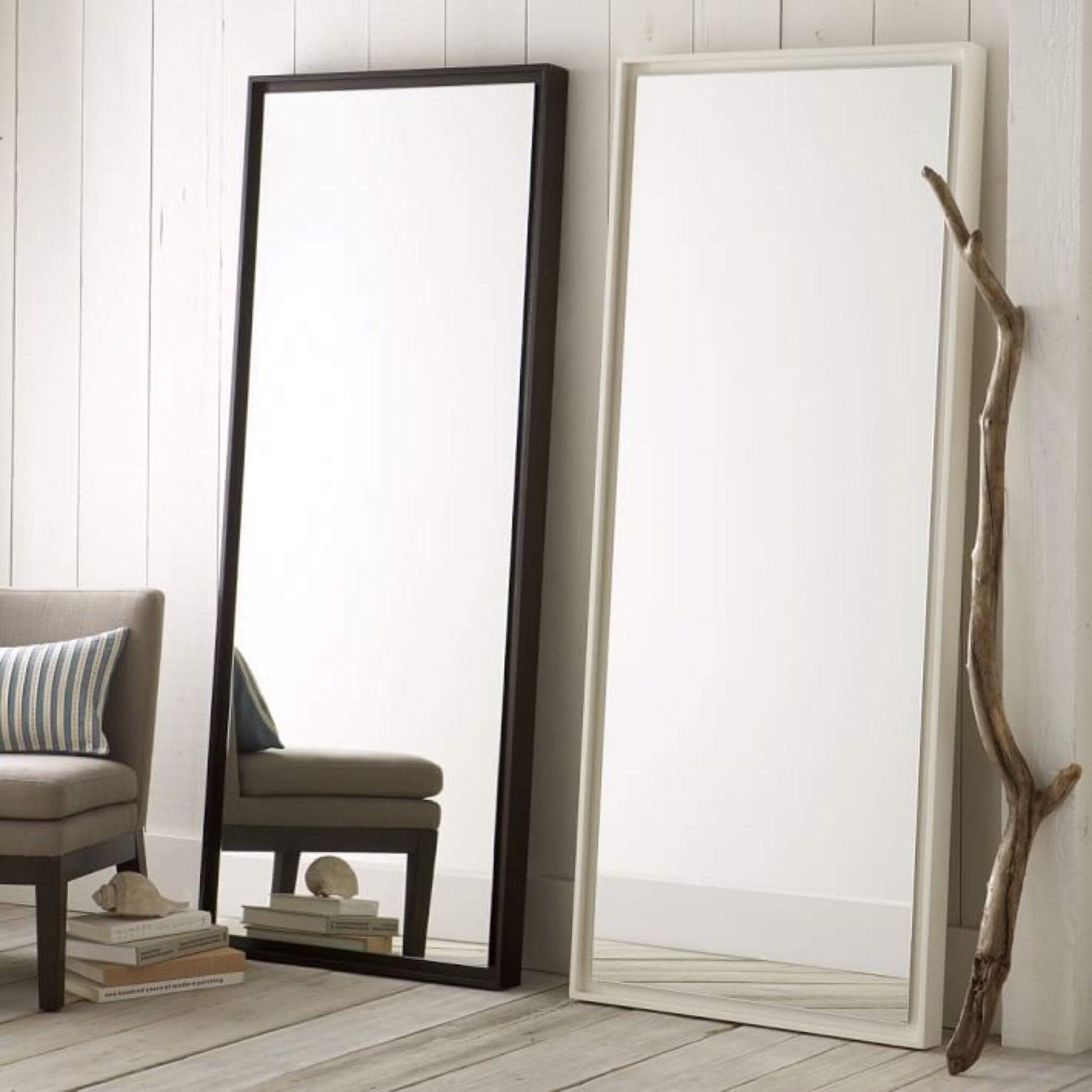 Lily Mirror - Large full-length mirrors with wooden frames in elegant living space, perfect for bedrooms or dressing rooms.