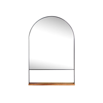 Full view of the Mary Jane Mirror, showcasing its sleek resin frame and wooden ledge.