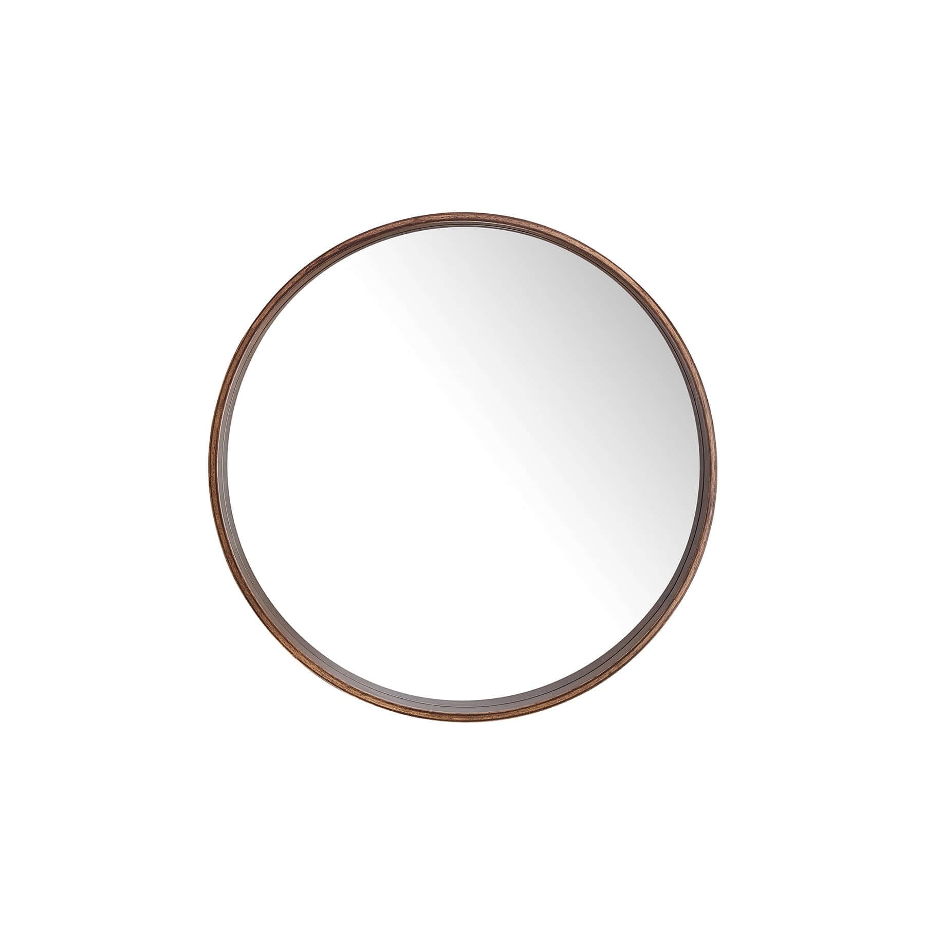 Round Stretched Mirror with a tapered rubber wood frame, adding depth and style to any interior décor.