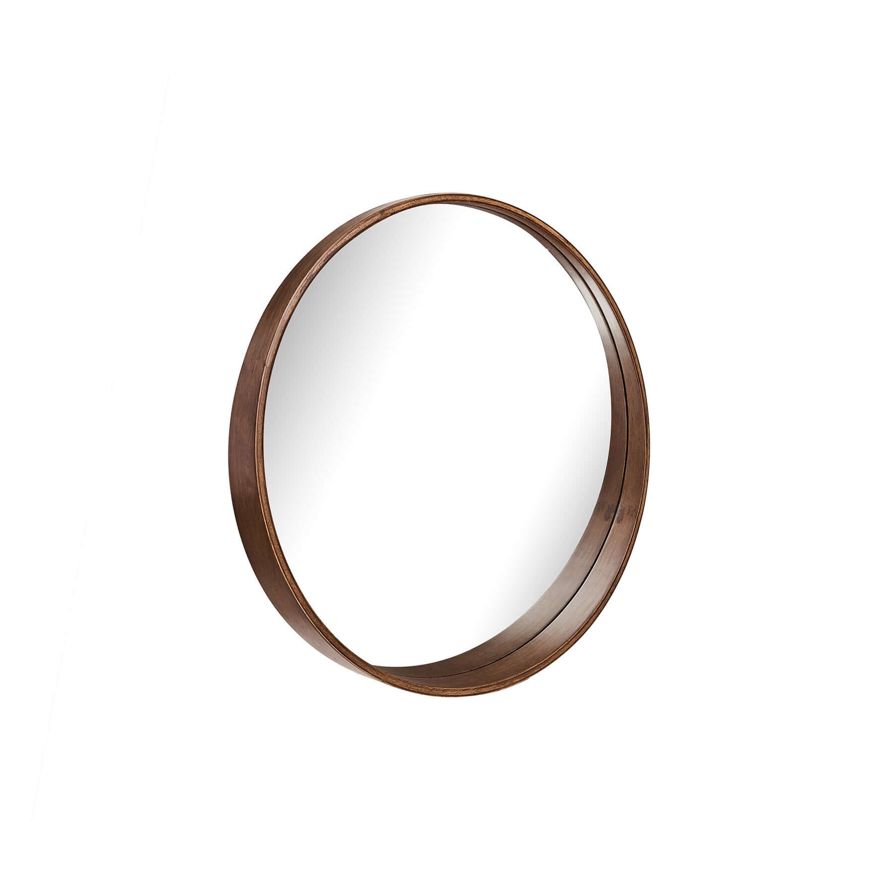 Round Stretched Mirror with a thick rubber wood frame and elegant tapered design, perfect for modern interiors.
