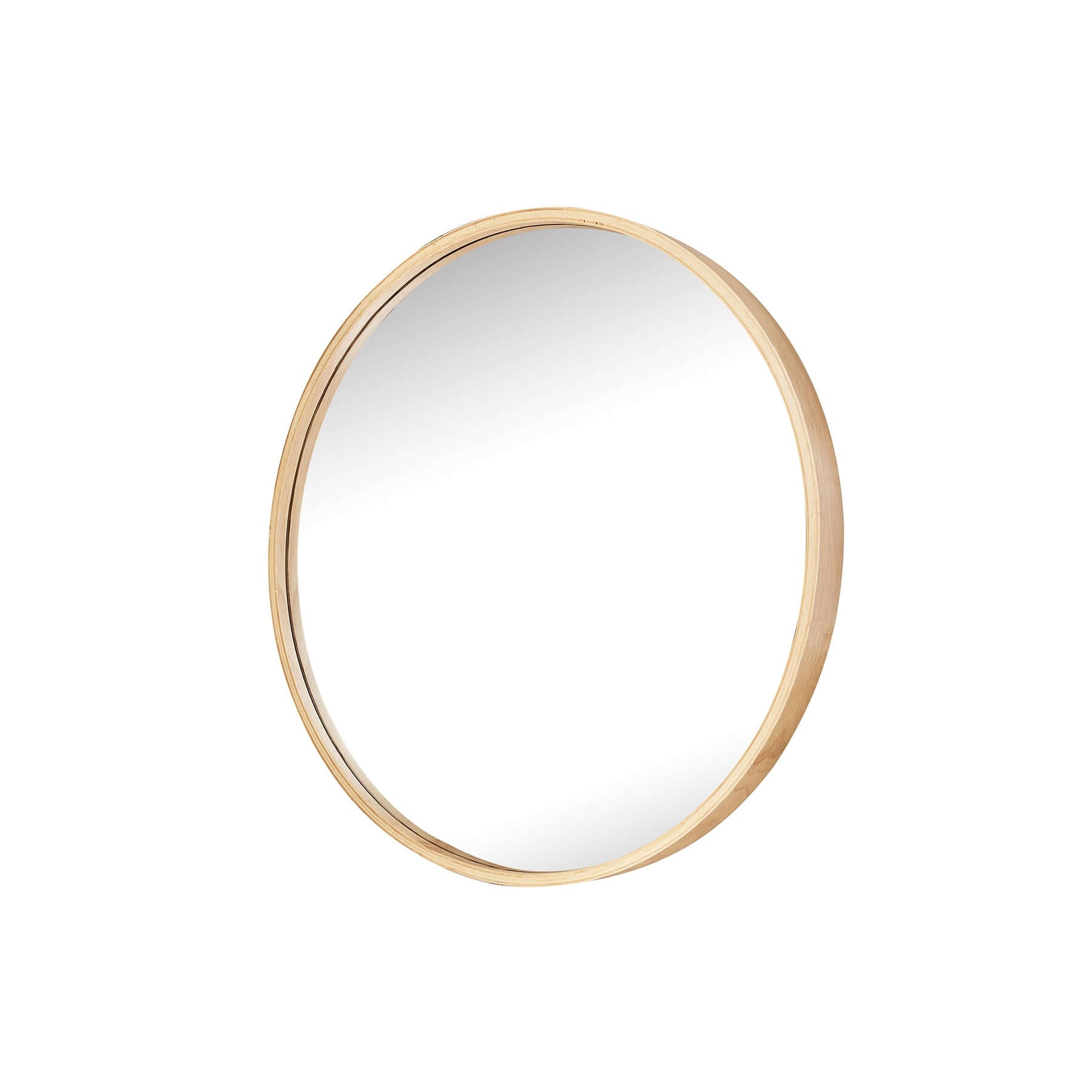 Round 685 Mirror with natural rubber wood frame and smooth semi-gloss finish for modern decor.