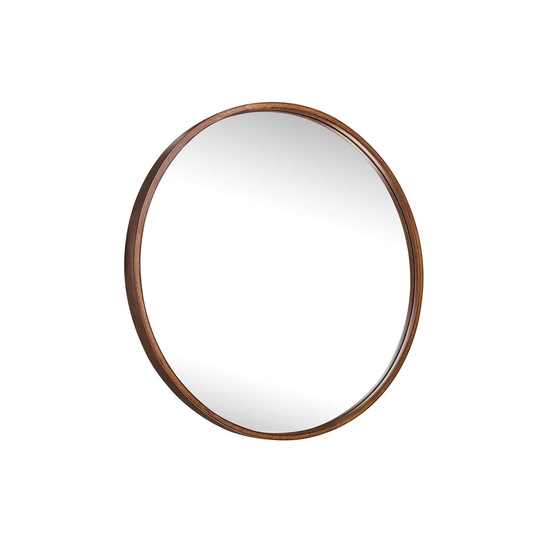 Round 685 Mirror with rubber wood frame and recessed glass design, showcasing natural elegance and contemporary style.