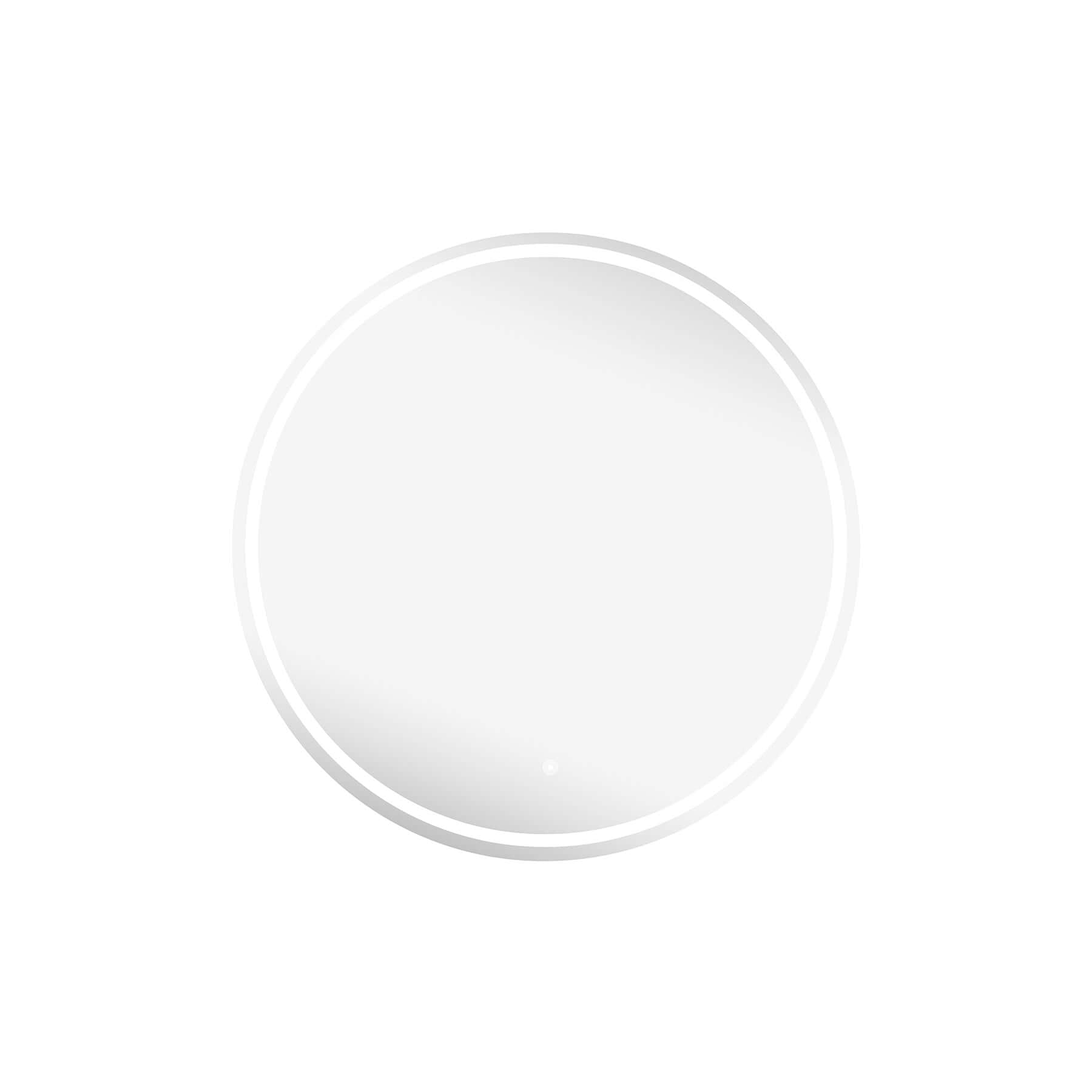 Round frameless LED mirror 70x70cm with circular design and integrated adjustable lighting.