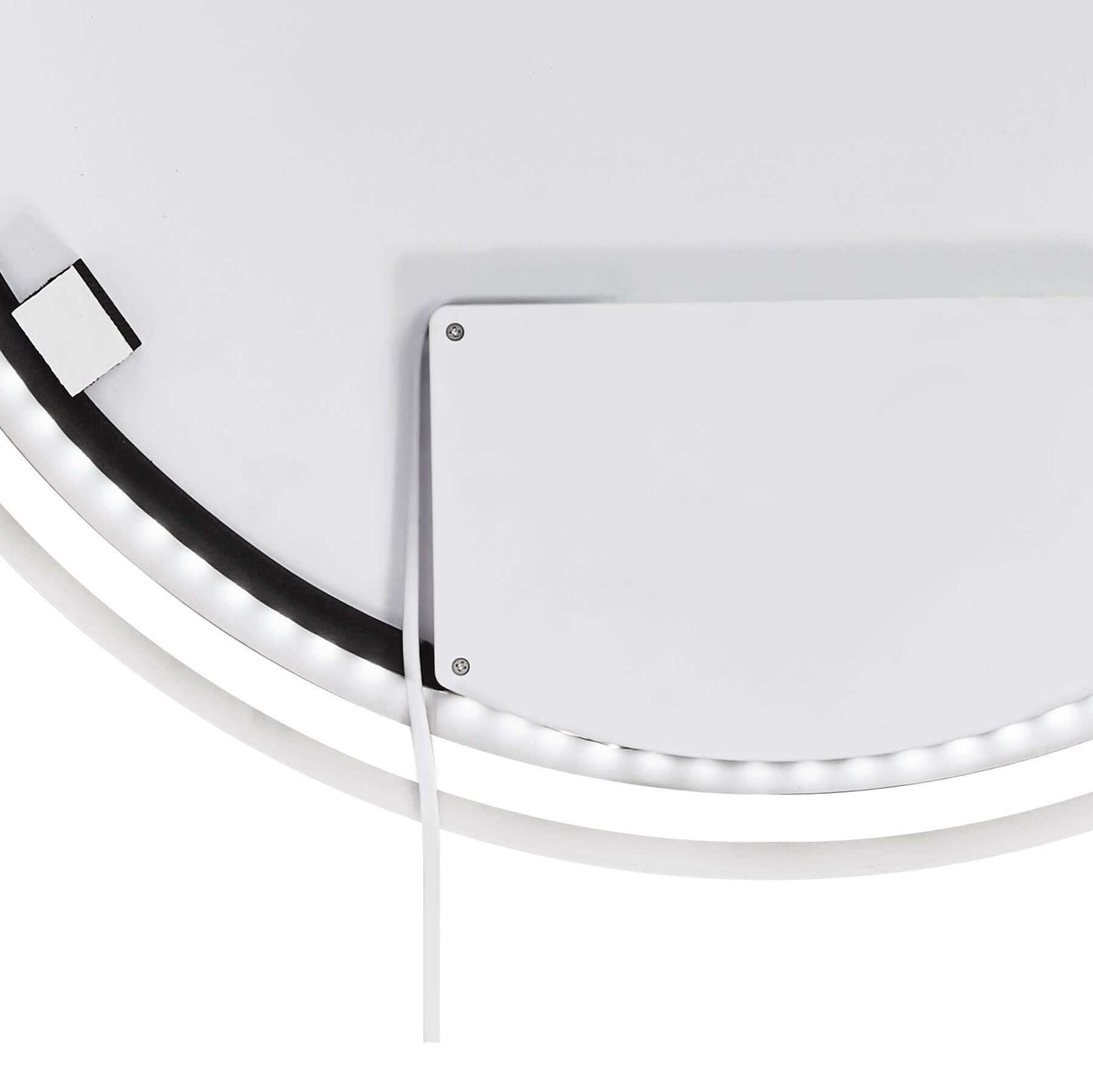 Back view of Round Frameless LED Mirror showing integrated LED lighting and sleek circular design.