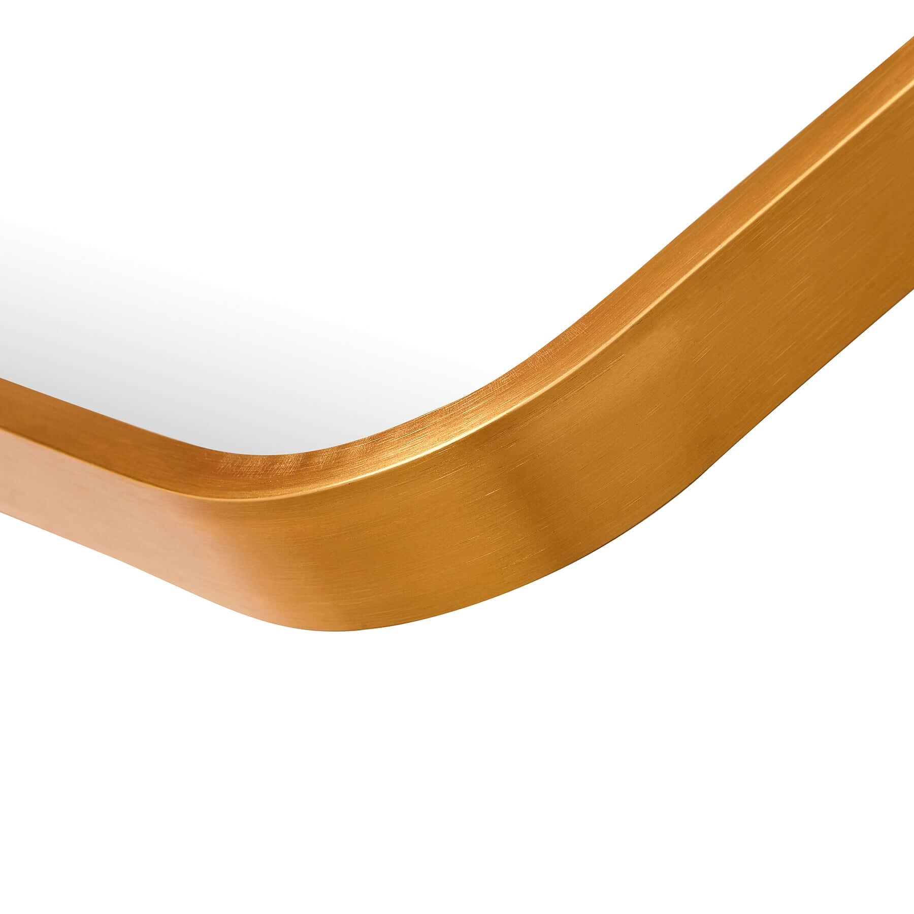 Close-up of brushed gold aluminium frame showcasing sleek, modern design for a mirror.