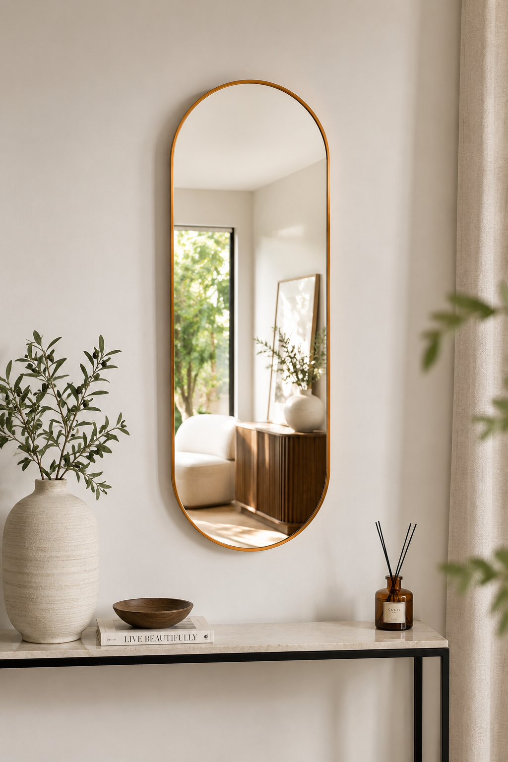 Style Essentials Aura Pill Mirror – Medium Gold - 990mm x 440mm