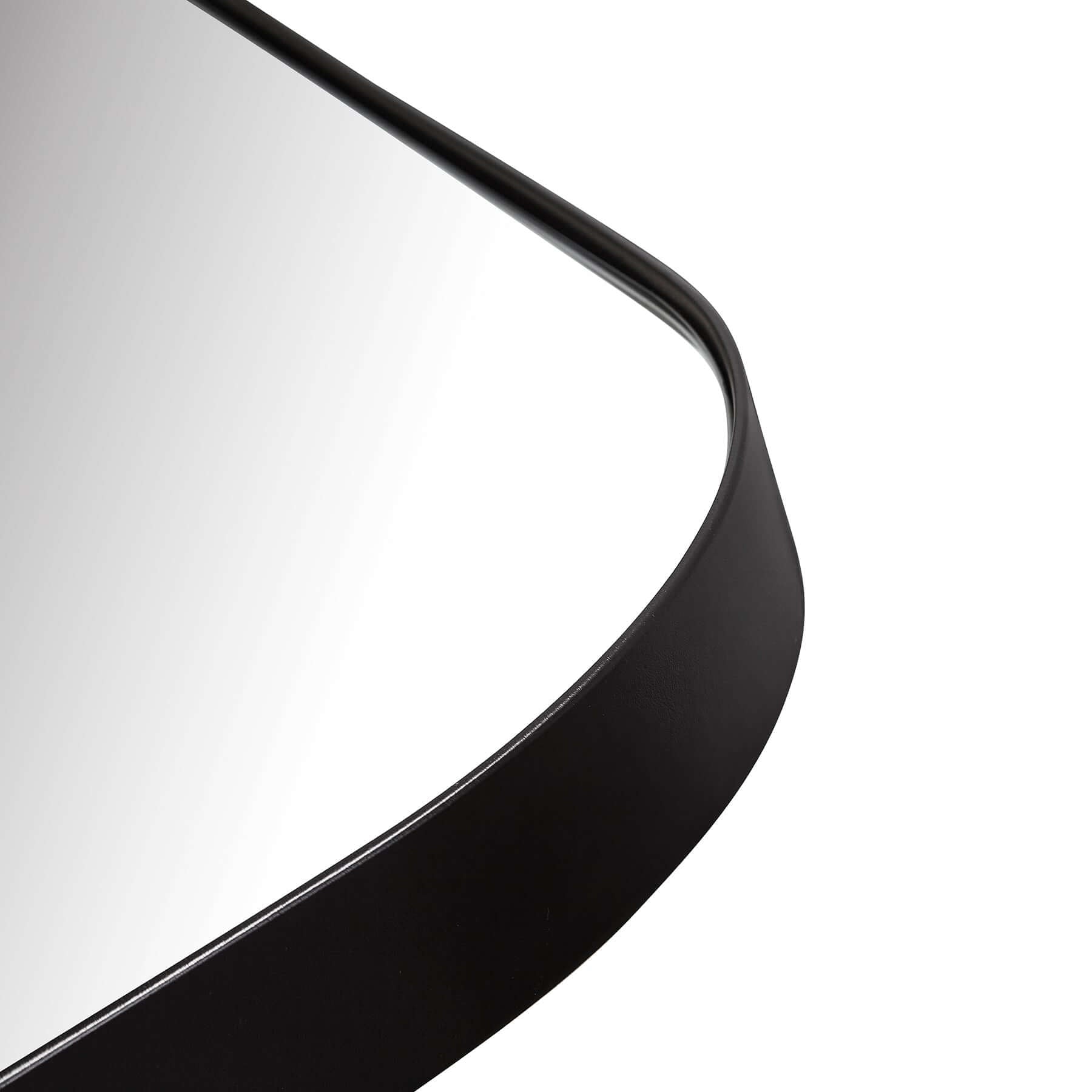 Close-up of the Bravo Mirror Range featuring a sleek black frame and contemporary curved edges.