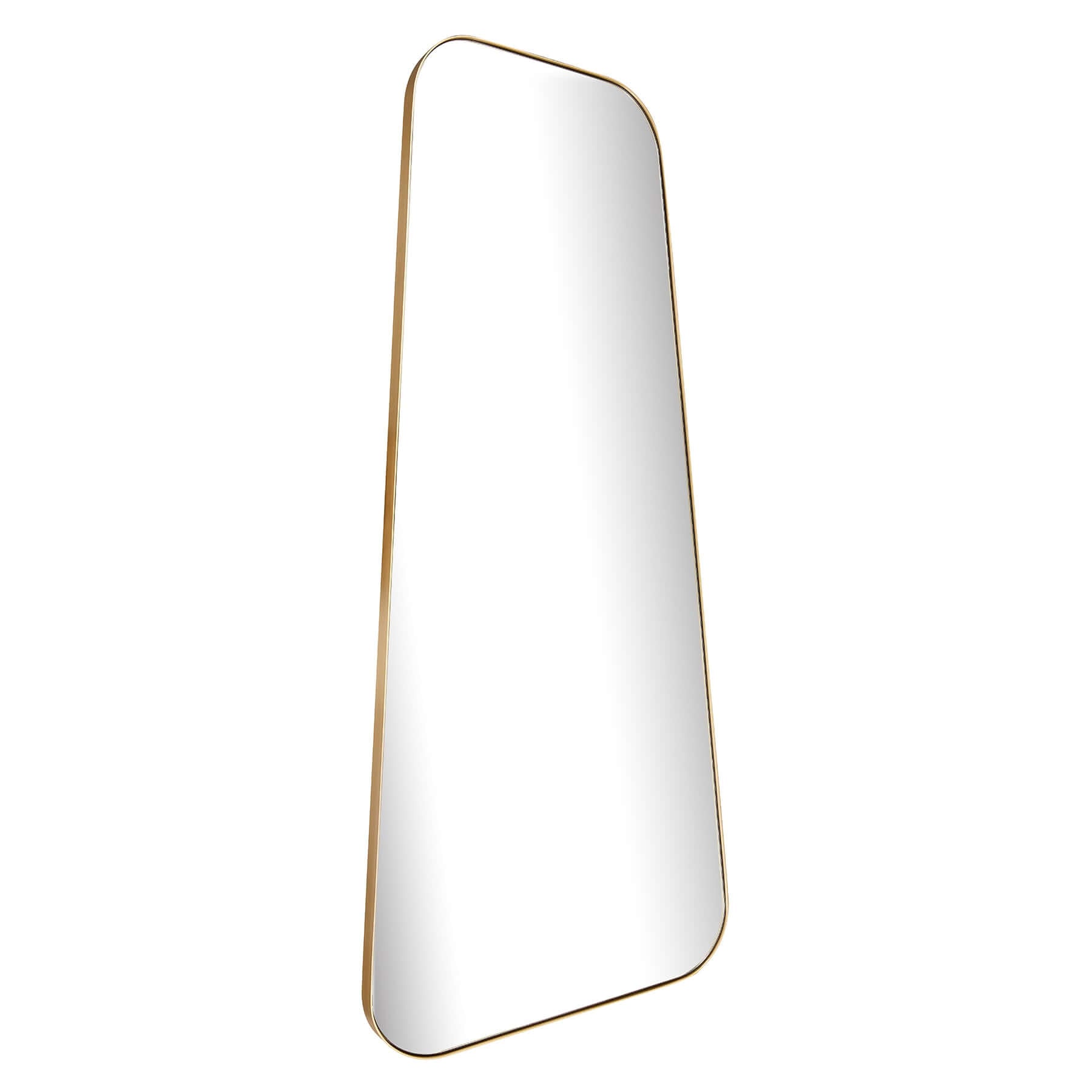 Sleek gold-framed Bravo Mirror Range with a modern curved rectangular design, perfect for contemporary decor.