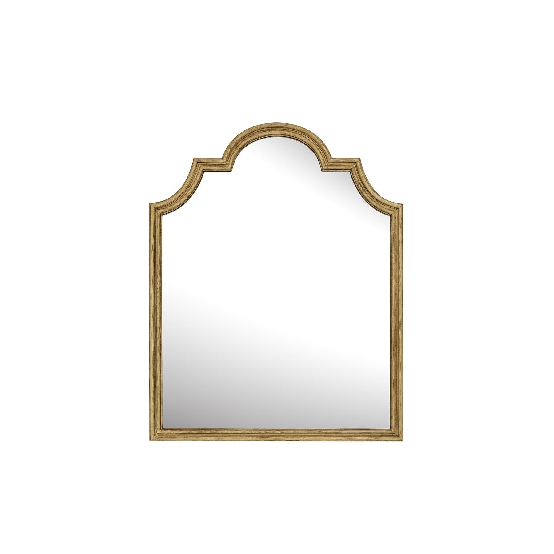 Desirous Mirror with elegant arch in a wood-styled resin frame, measuring 800mm x 995mm, in natural finish.