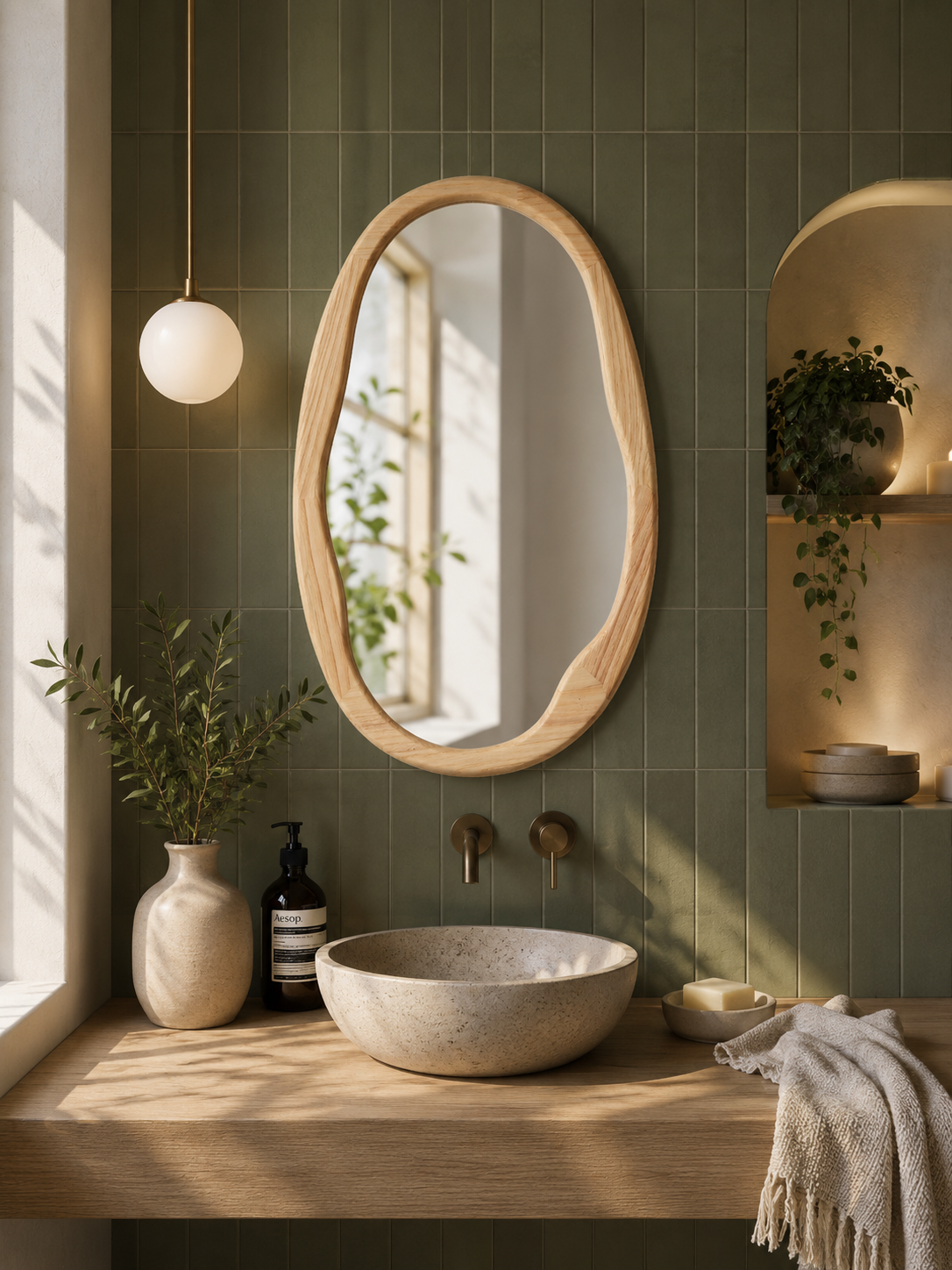 Irregular Oval Natural Mirror - 600x900