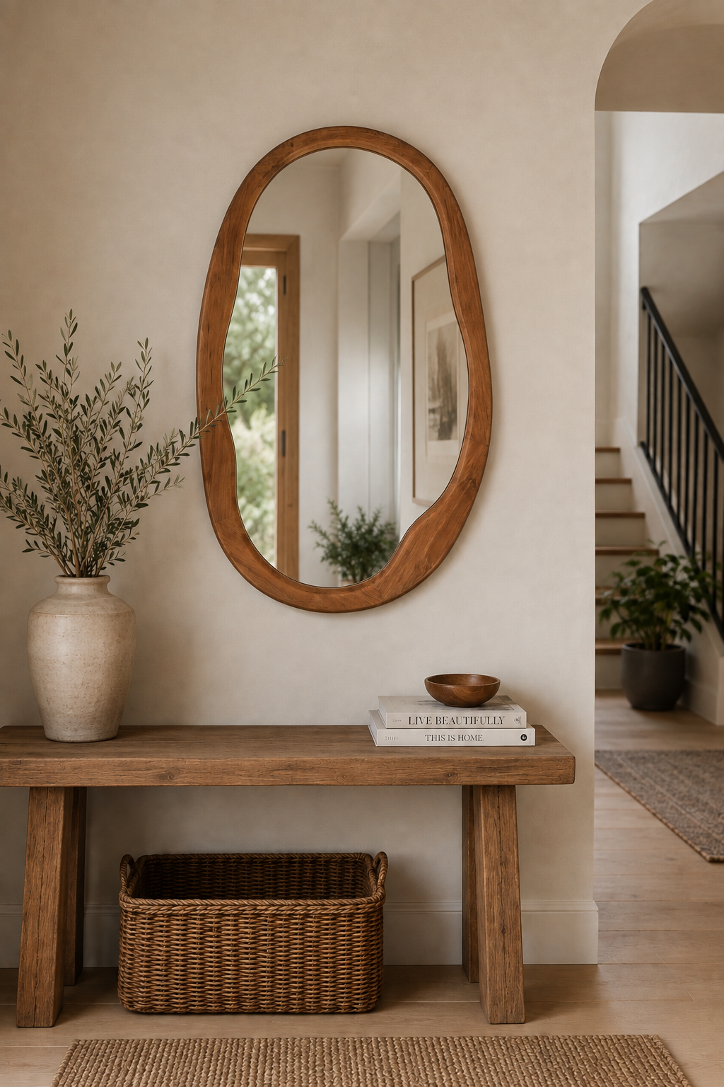 Irregular Oval Walnut Mirror - 600x900mm - Paramount Mirrors and Prints