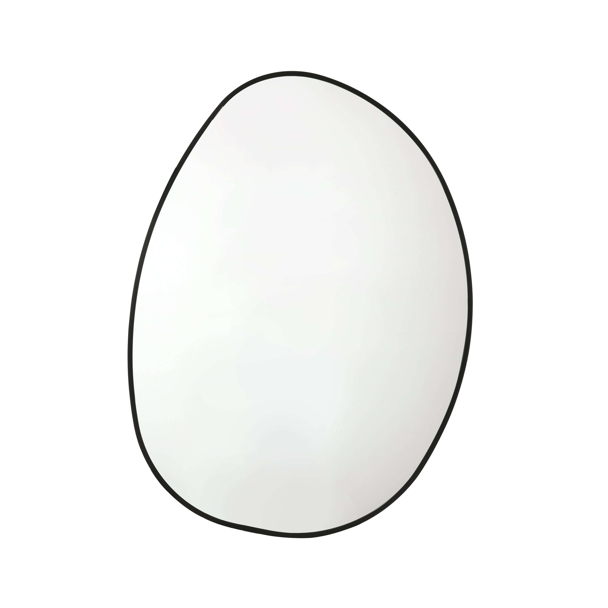 Aluminium frame mirror with modern curves, asymmetrical design, and a sleek black edge, measuring 600x800mm.