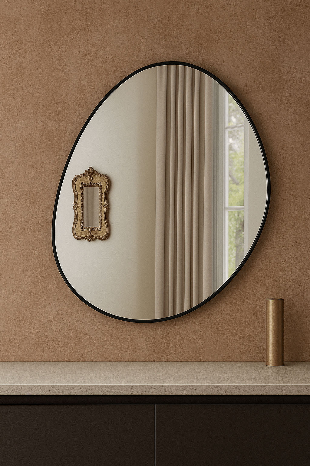 Aluminium frame mirror 600x800mm reflecting light and adding modern elegance to a minimalist interior.