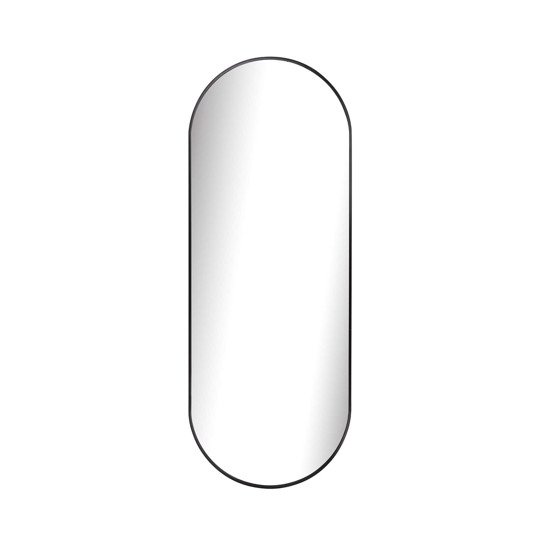 Oval Aluminium Mirror in black with a sleek, minimalist design, perfect for modern interiors.