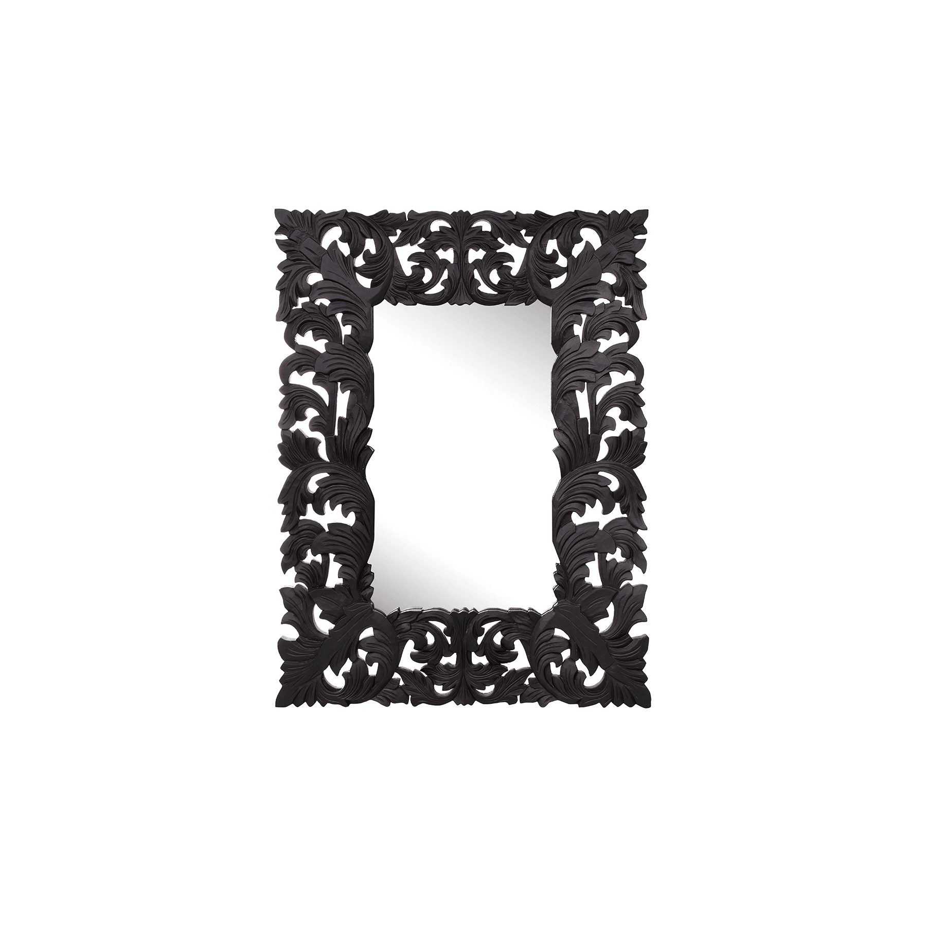 Envy Mirror with ornate black metal-styled resin frame, showcasing classic elegance in home decor.