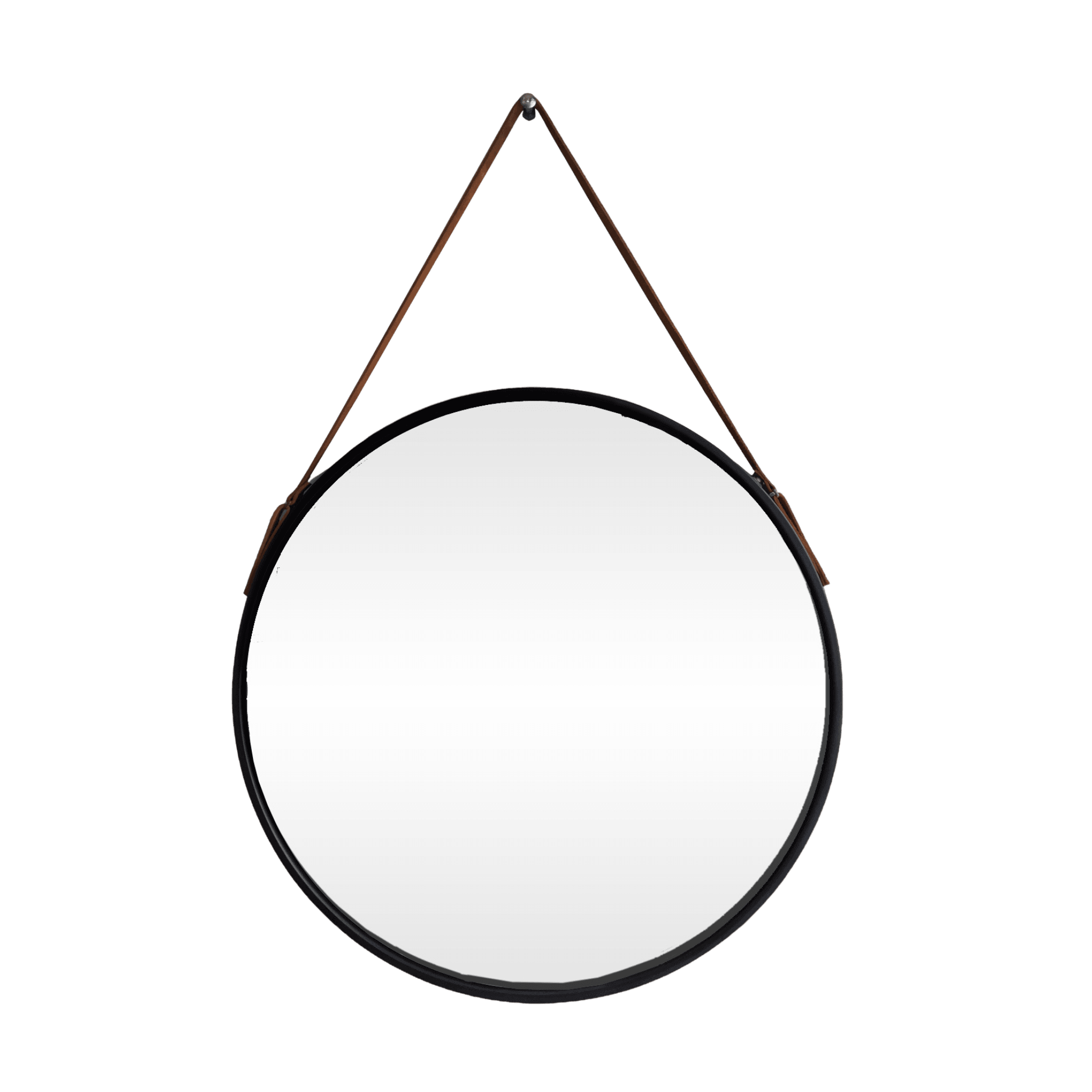 Stellar Mirror with sleek resin frame and leather strap, modern decor piece for contemporary interiors.