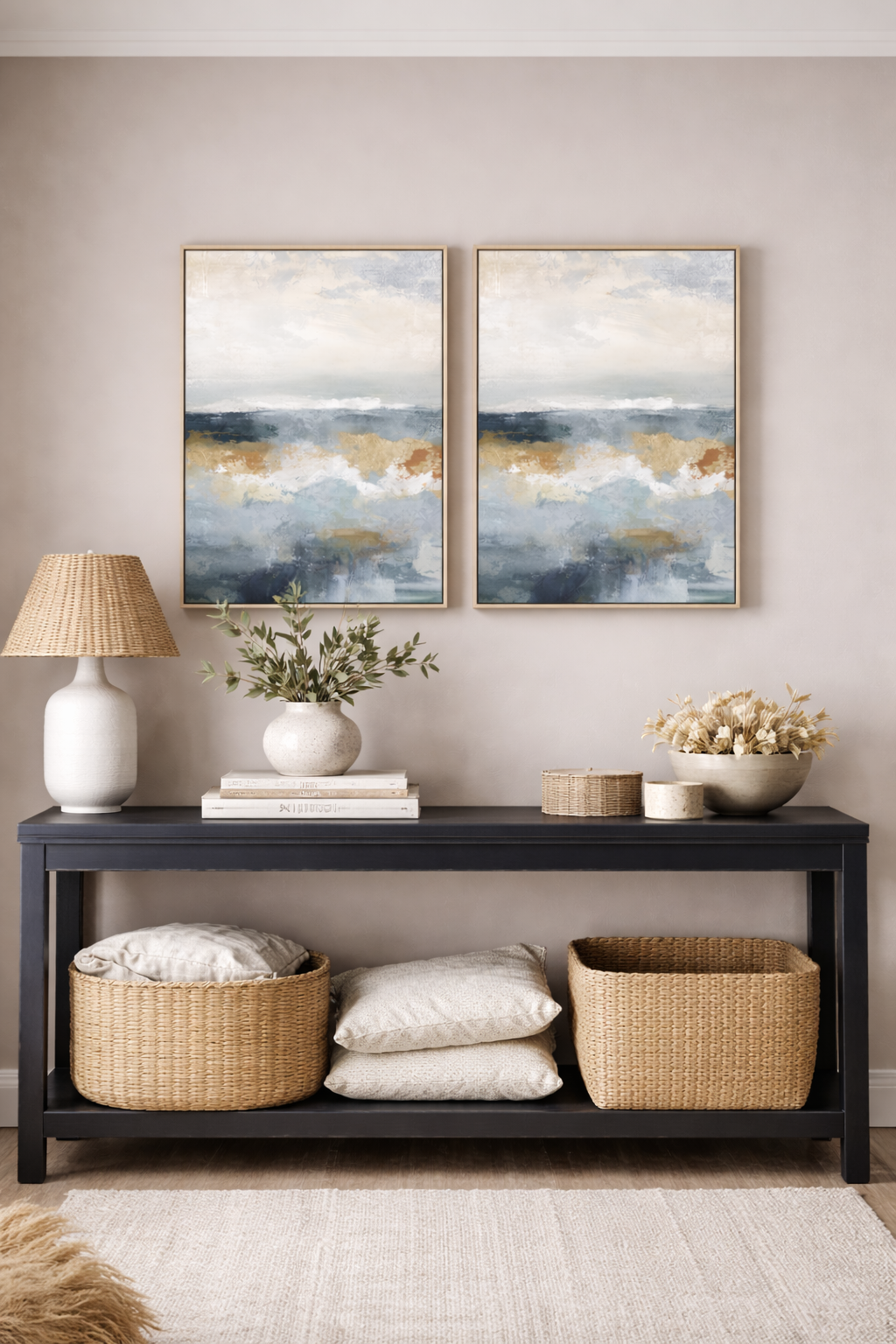 Golden Shoreline Framed Canvas — lifestyle setting