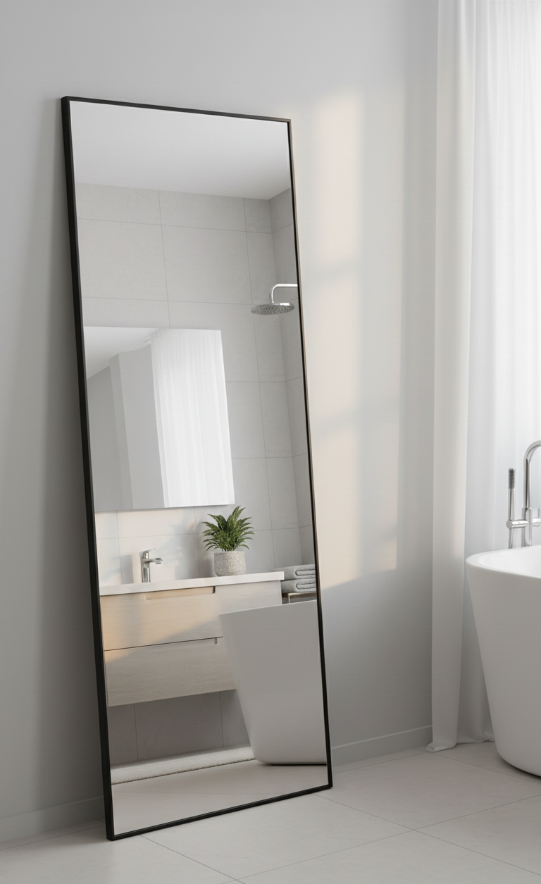 Full-length mirror in a modern bathroom setting