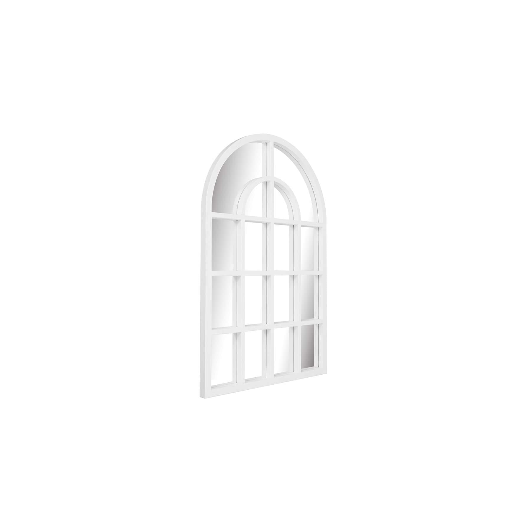 Arch Mirror - Small with a white wood-styled frame and arched top, perfect for adding elegance to any space.