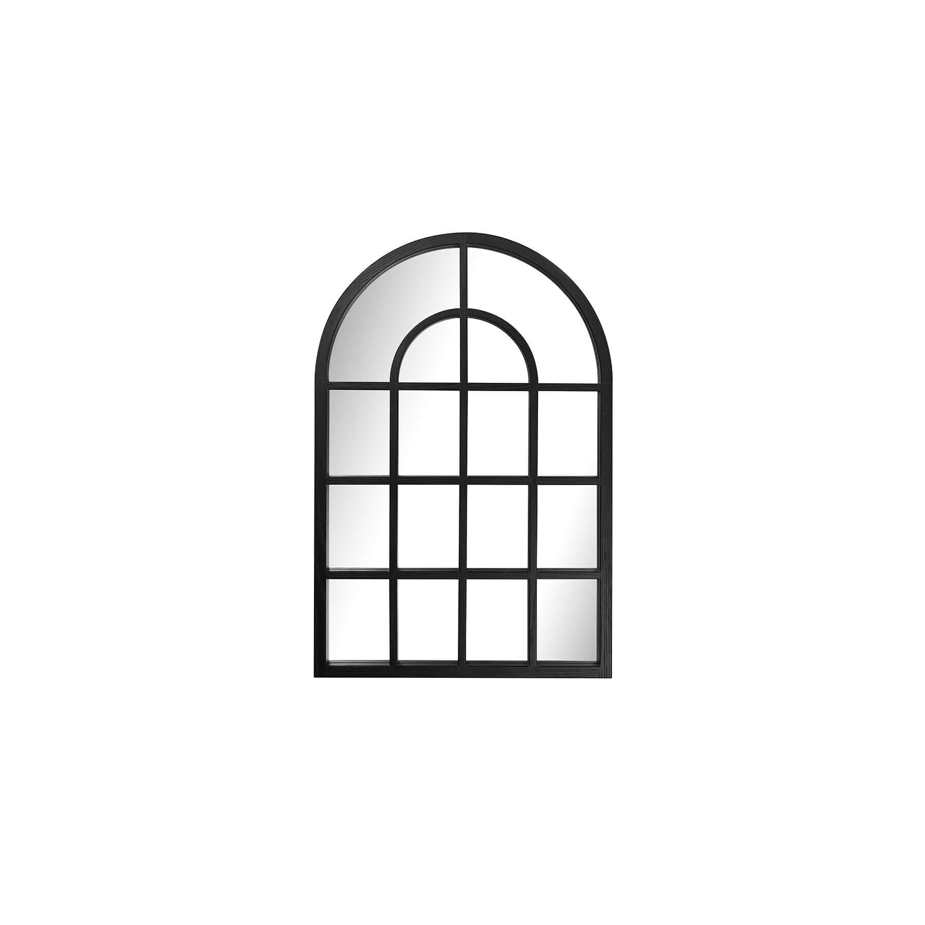 Arch Mirror - Small, arched wood-styled resin frame with windowpane design for elegant décor.