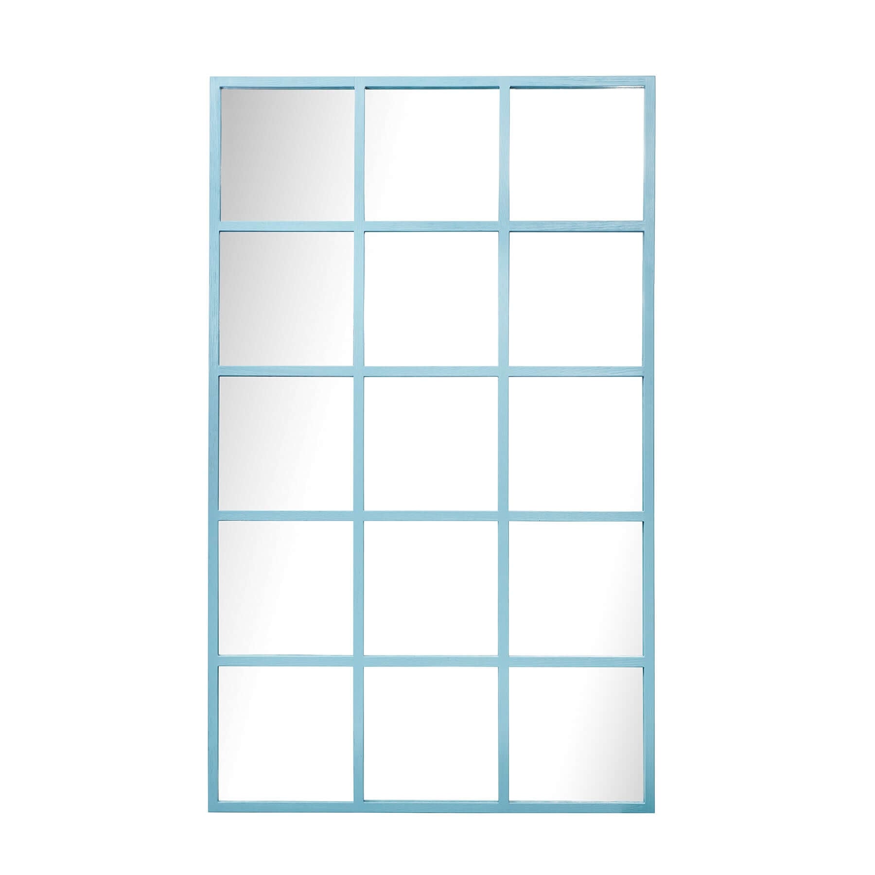 Dutch Mirror with wood-styled resin frame in window panel design, ideal for modern home decor.