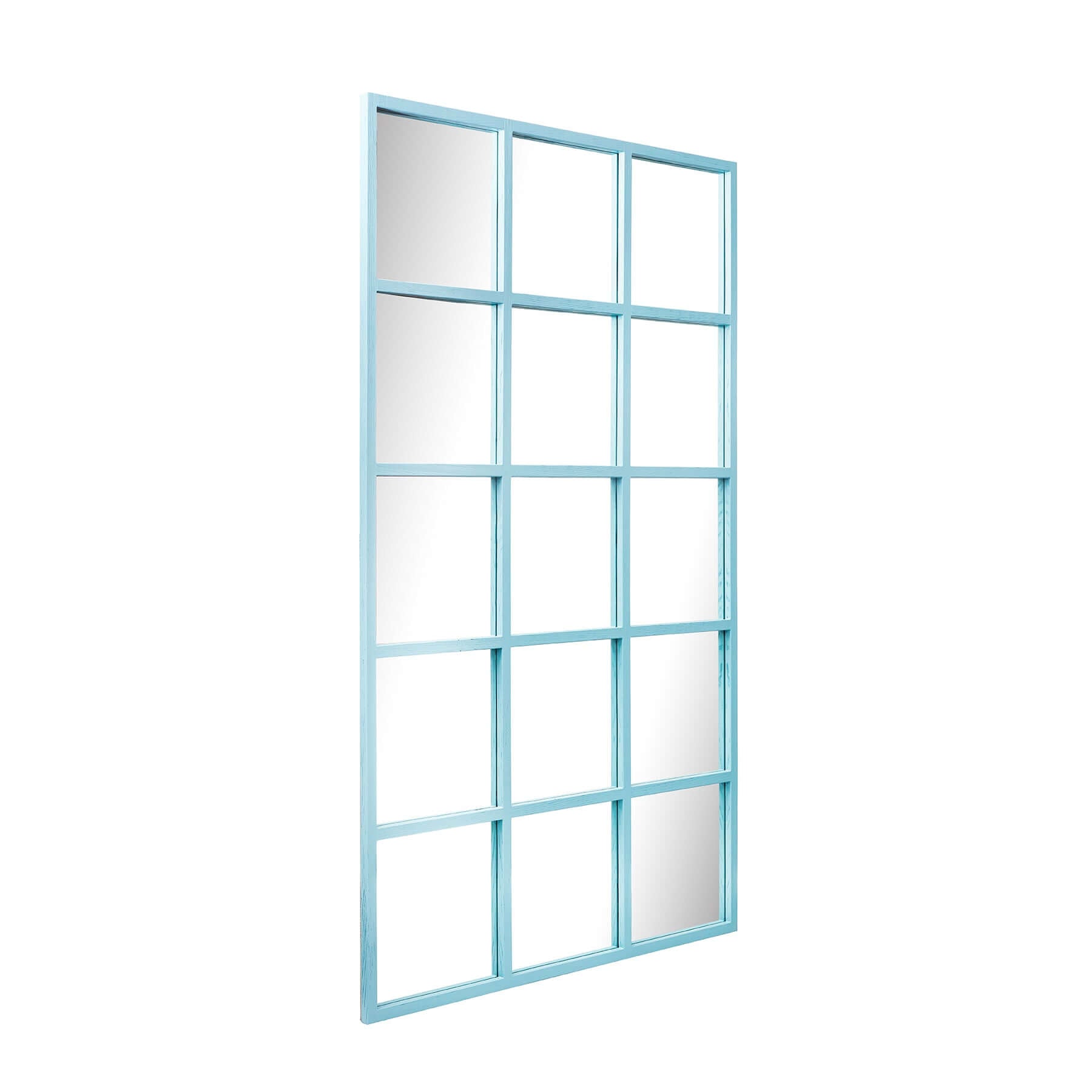 Large Dutch Mirror with window panel design and sleek wood-styled resin frame, perfect for modern home decor.