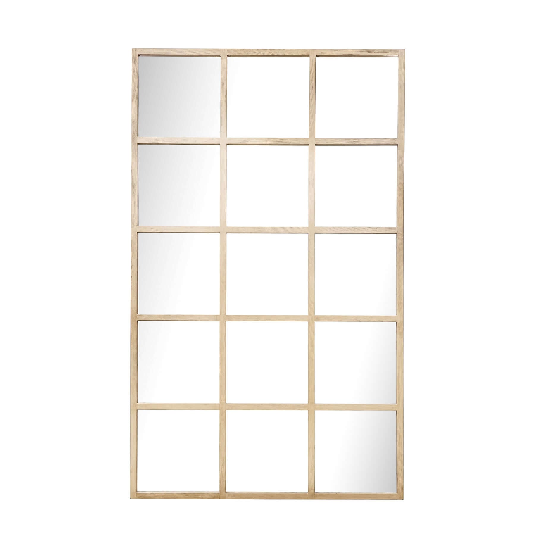 Large Dutch mirror with wood-styled resin frame and window panel design for home decor.
