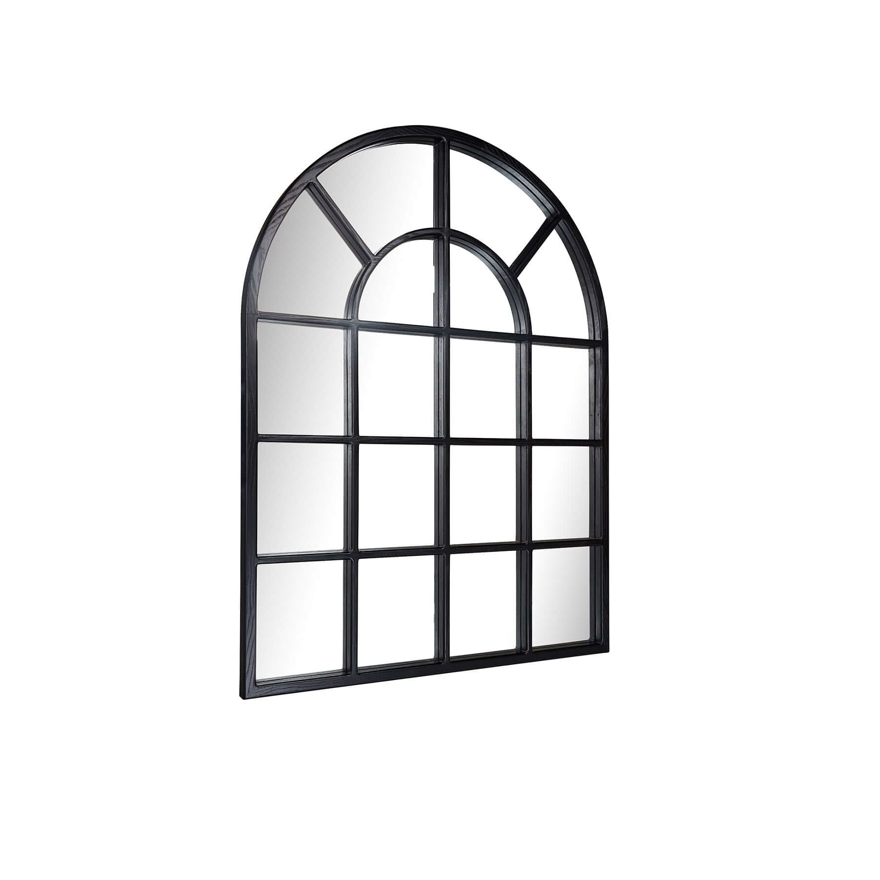 Arch Mirror in wood-styled frame, medium size with arched top and windowpane layout, ideal for stylish home decor.