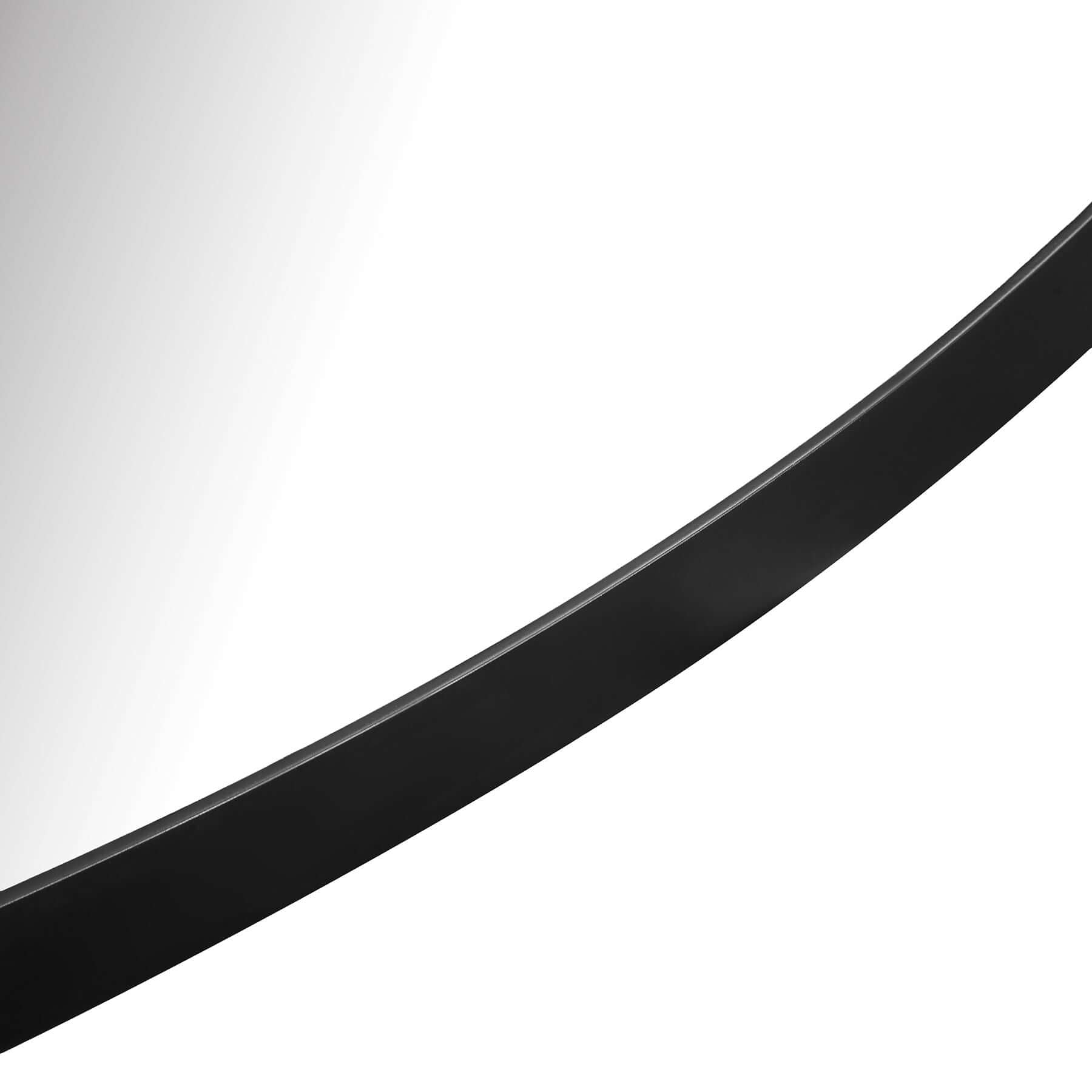 Close-up of Lexi Round Mirror's sleek black frame design, showcasing its modern elegance and timeless appeal.