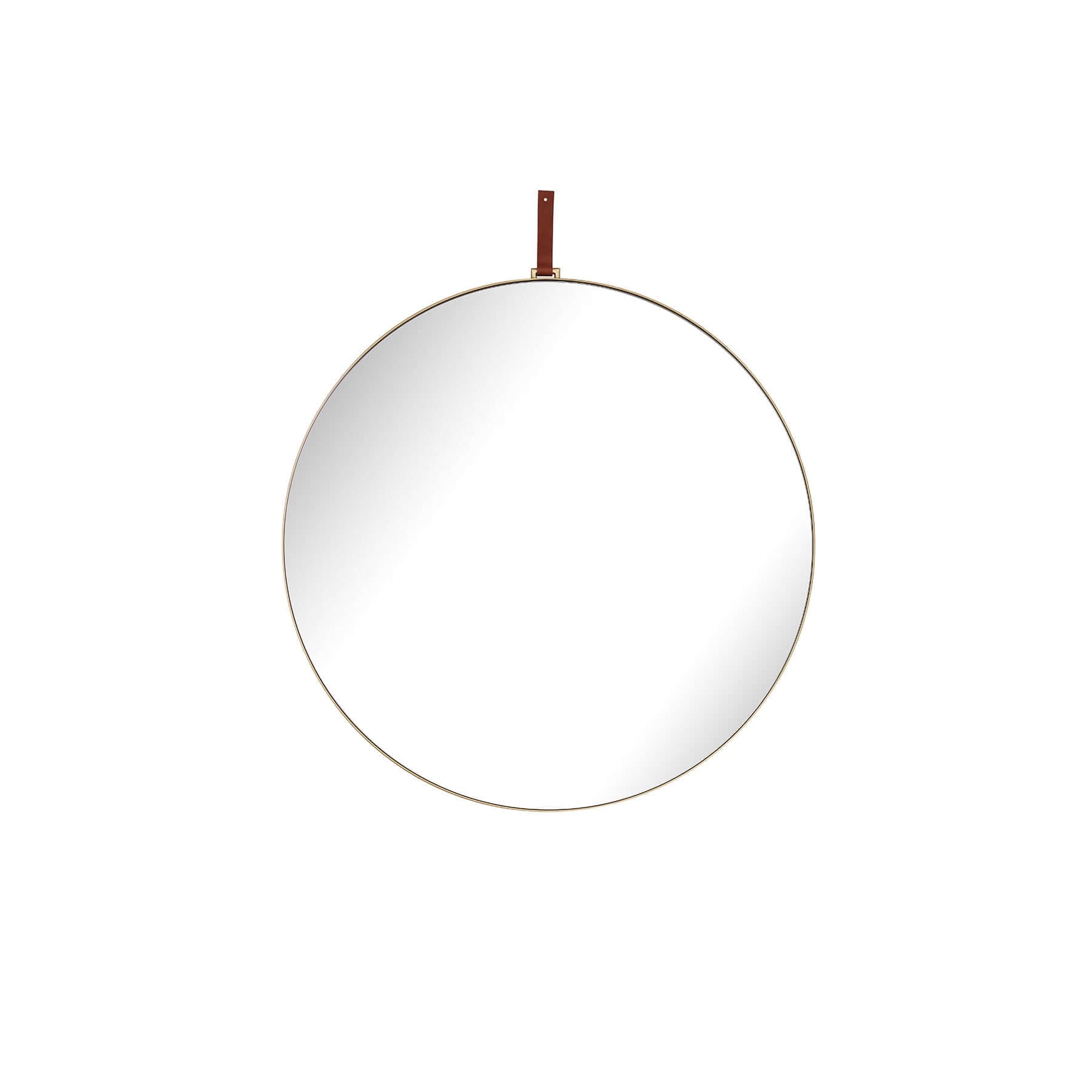 Lexi Round Mirror Small with leather strap, perfect for elevating modern interior decor.