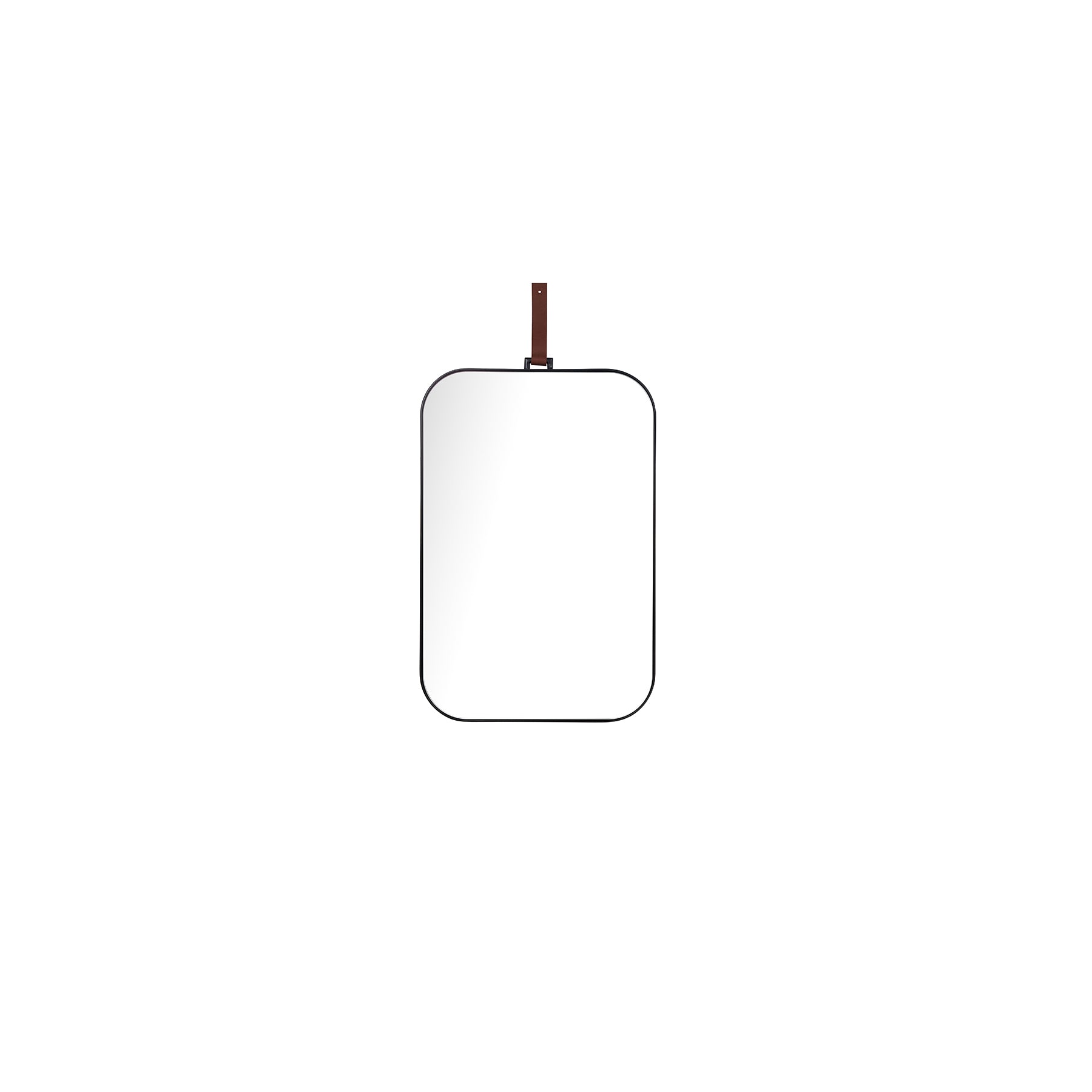 Lexi Square Mirror with leather strap, showcasing modern elegance and minimalist design for contemporary interiors.