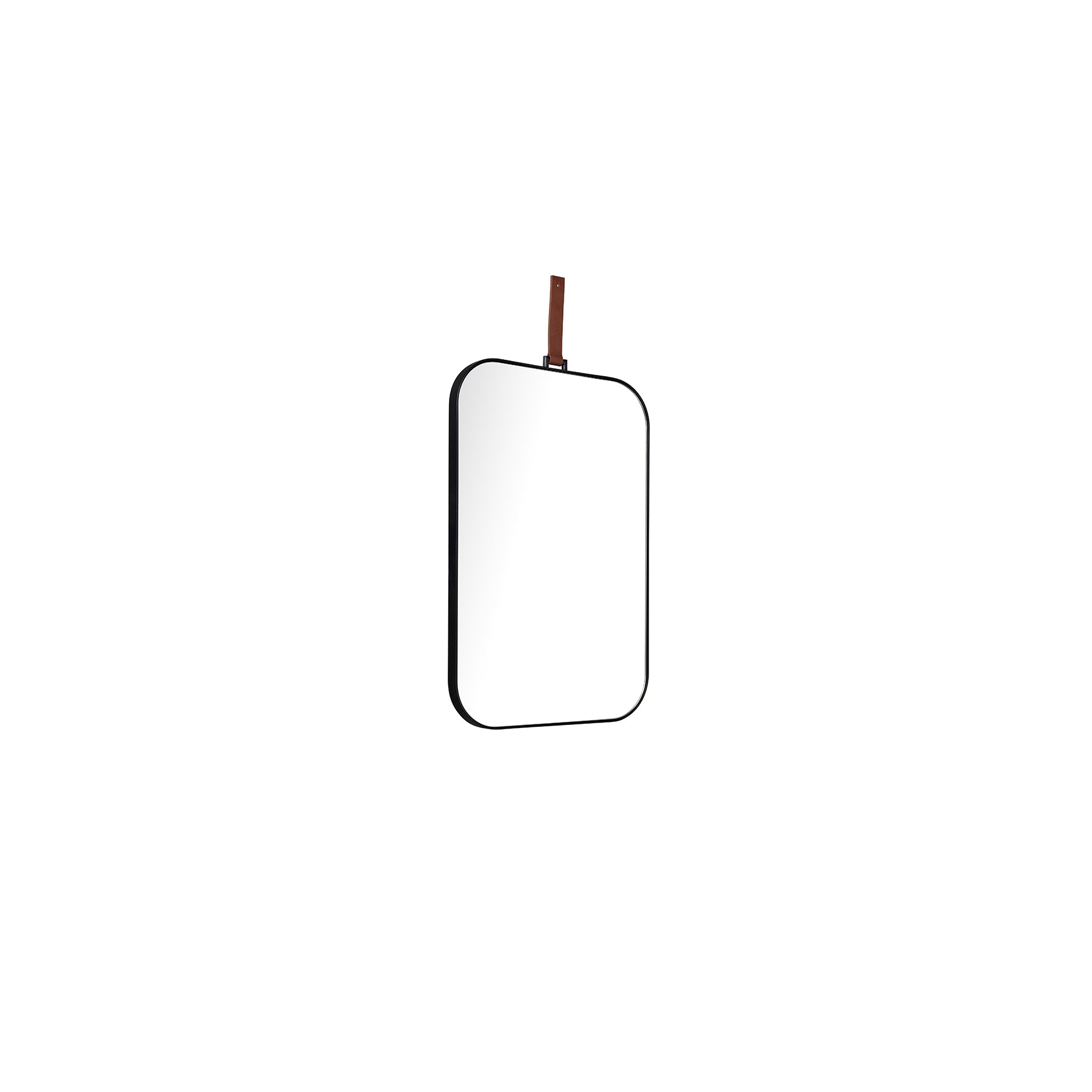 Lexi Square Mirror featuring a modern design with a leather strap, perfect for contemporary decor.