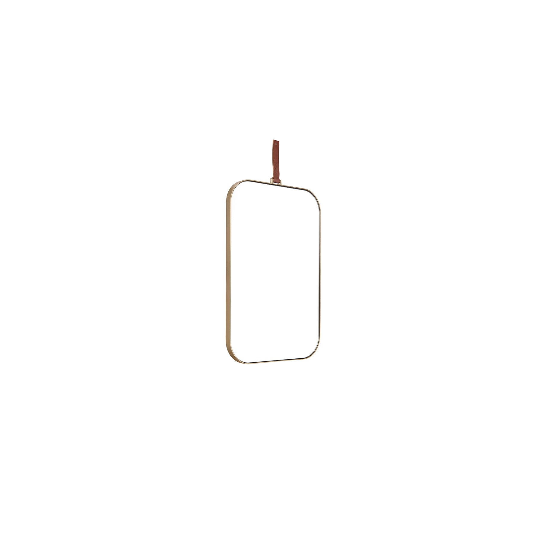 Lexi Square Mirror with leather strap, showcasing modern elegance and minimalist design for contemporary decor.
