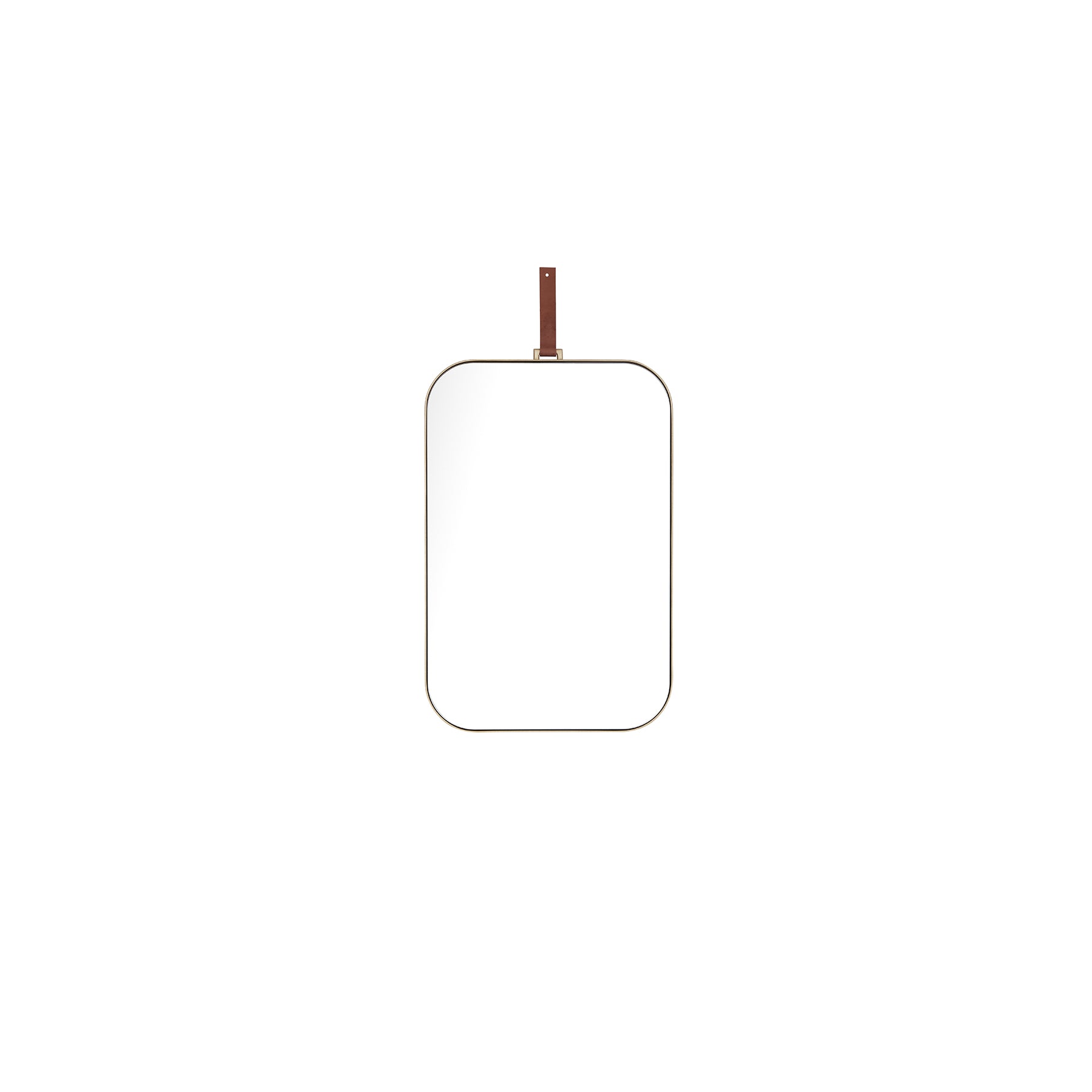 Lexi Square Mirror with leather strap, modern design, minimalist elegance for contemporary decor.