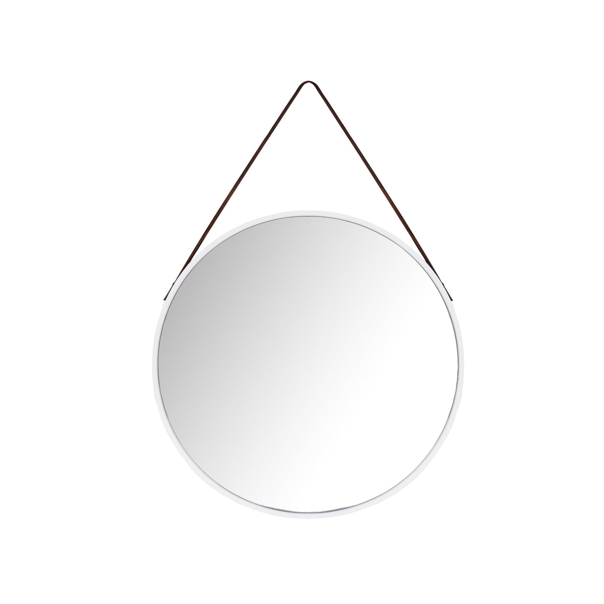 Stellar Mirror with a sleek resin frame and leather strap, showcasing modern elegance and sophistication.