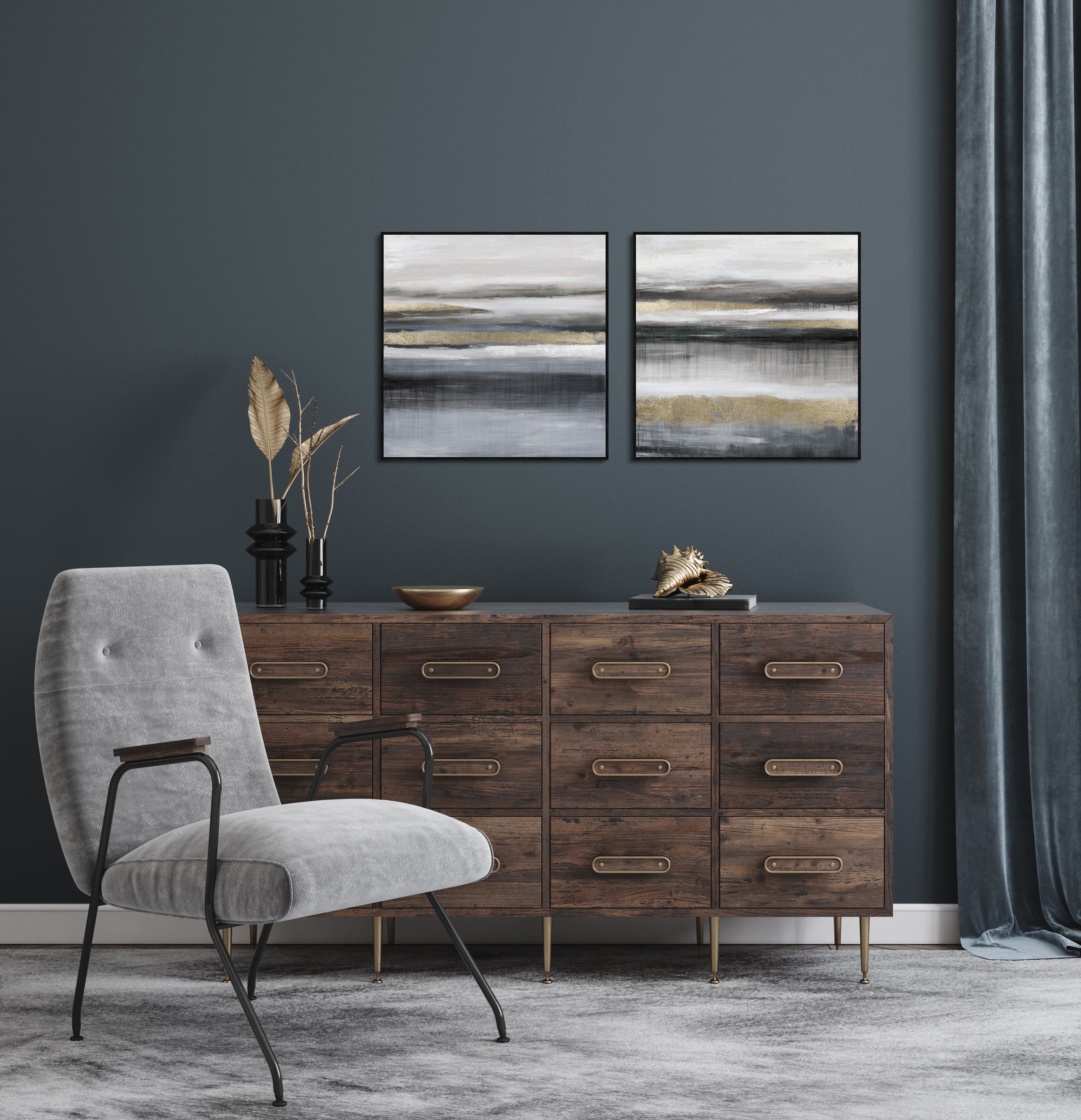Gilded Horizon I Framed Canvas